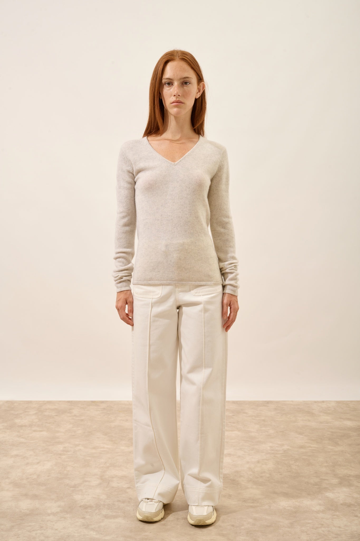 ABBY V-neck sweater, 4-ply pearl gray heather