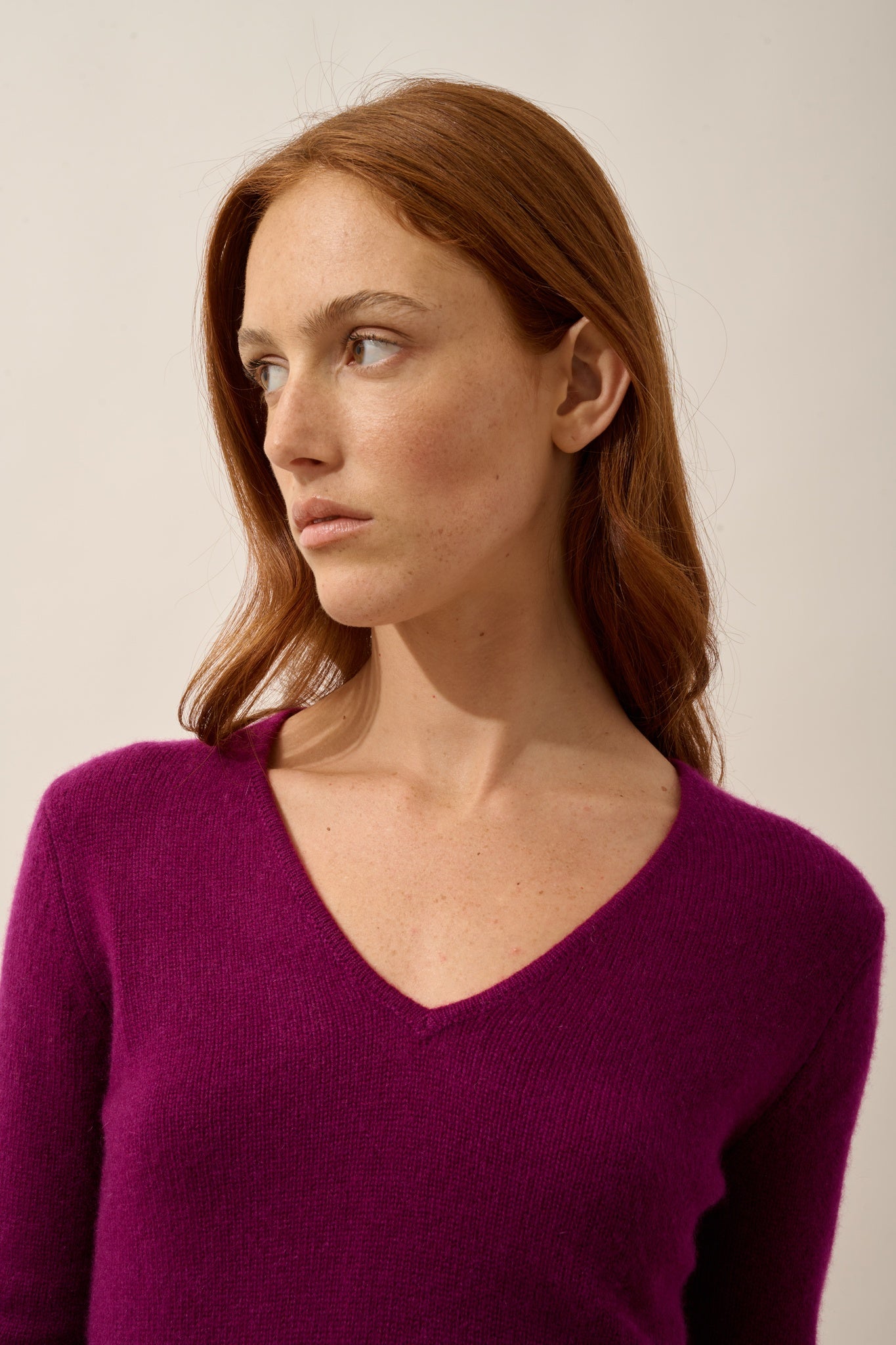 ABBY plum 4-ply V-neck sweater