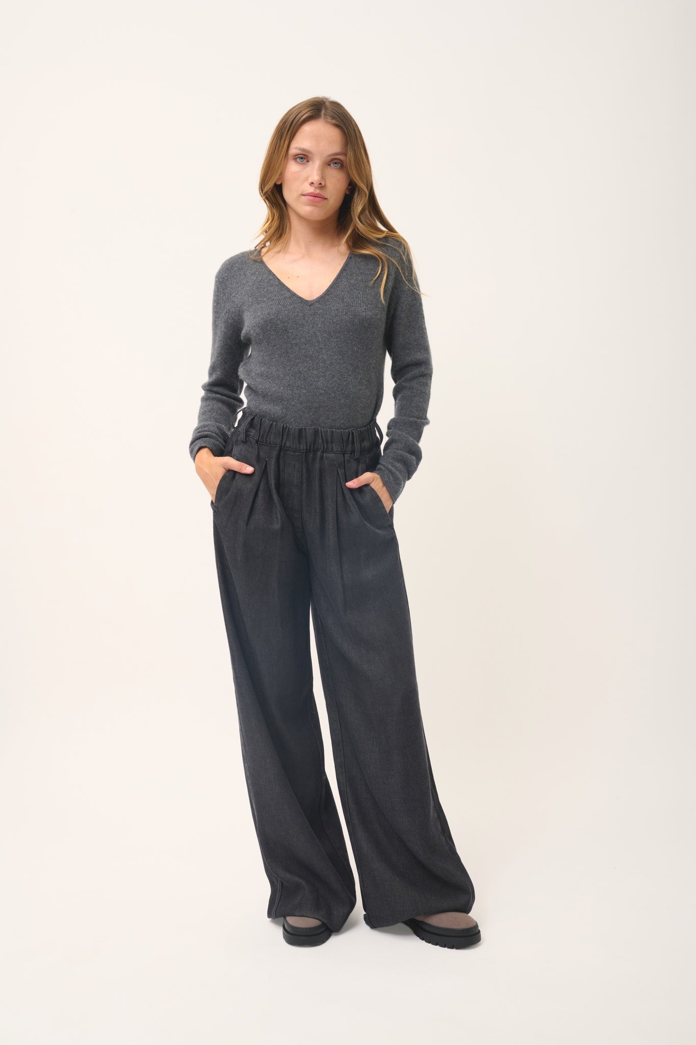 ABBY pull col v anthracite chiné