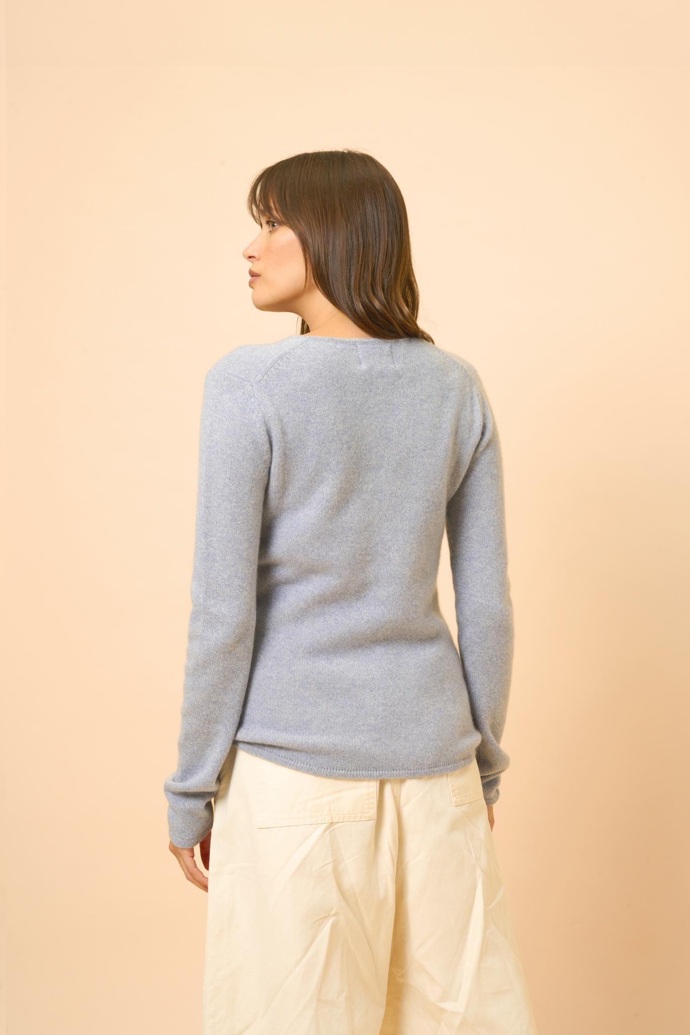 ABBY pull col v bleu ivoire
