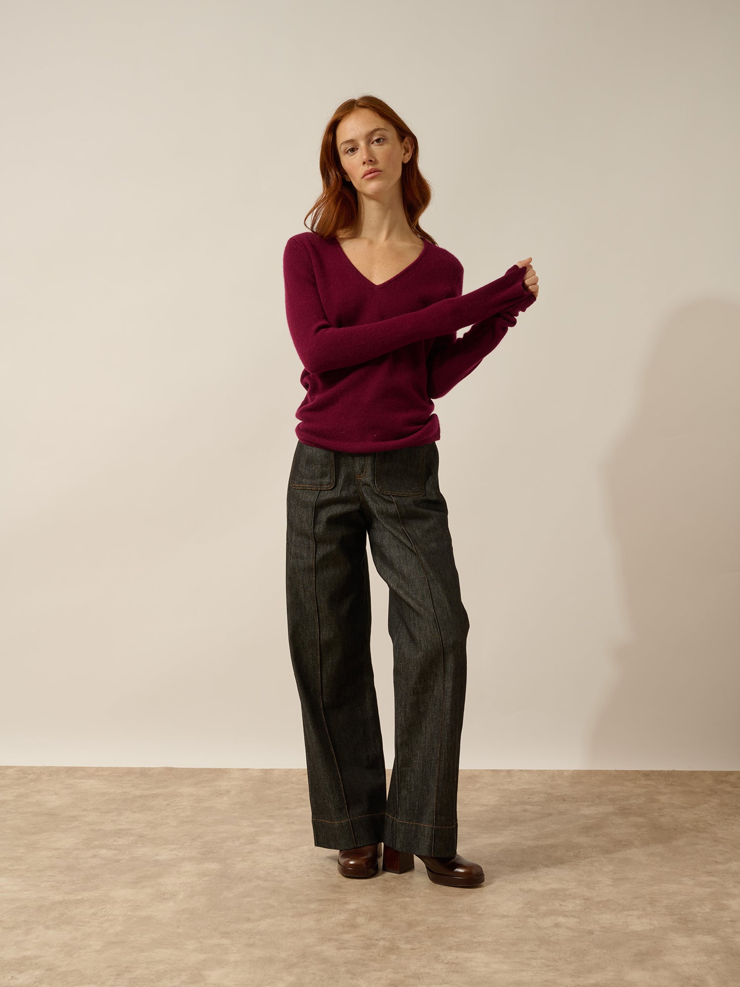ABBY pull col v bordeaux