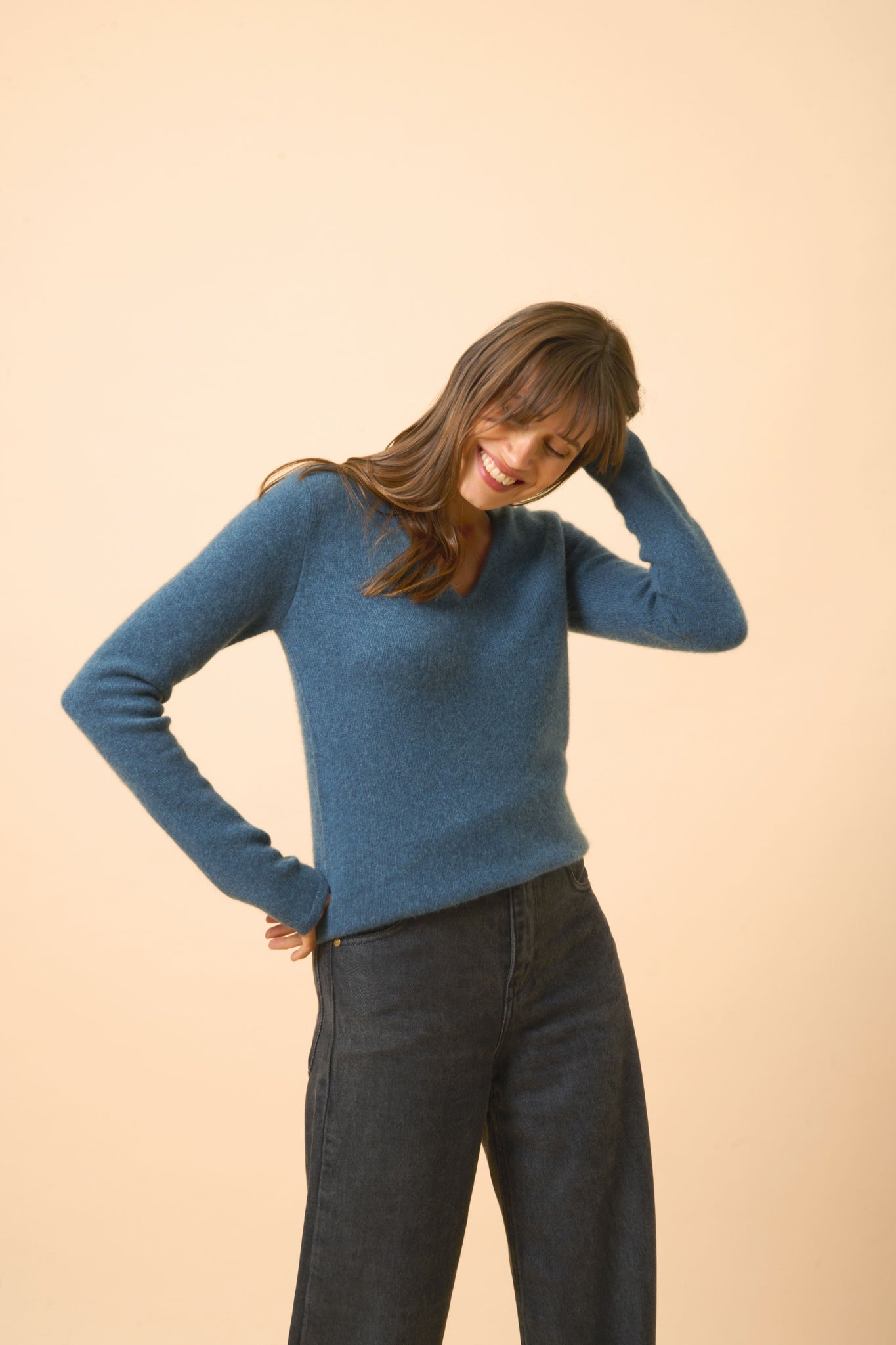 ABBY pull col v vert canard chiné