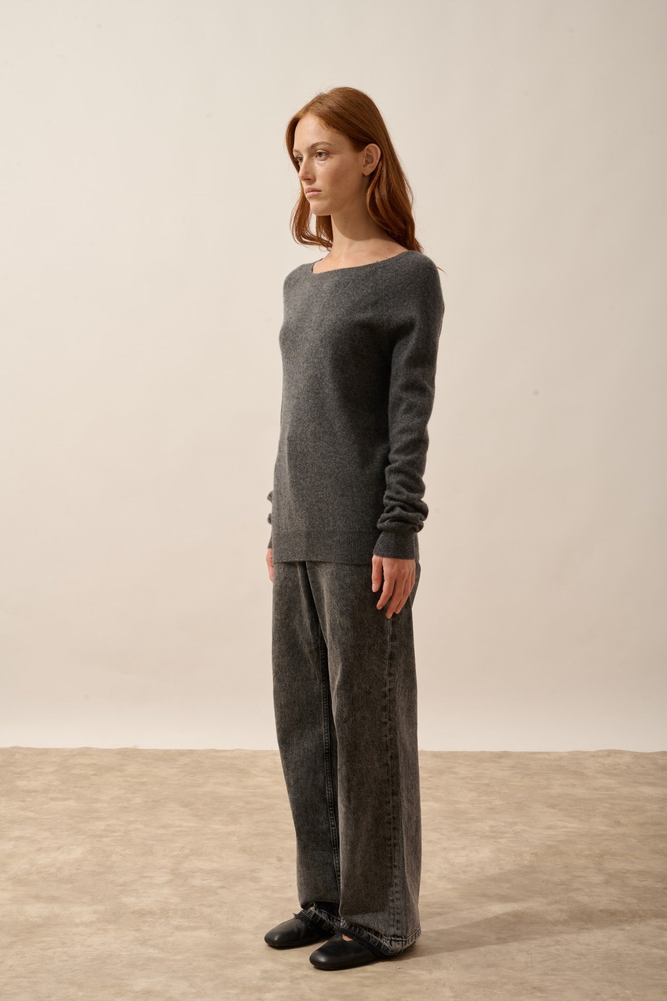 abigail pull col bateau goutte dos anthracite chiné