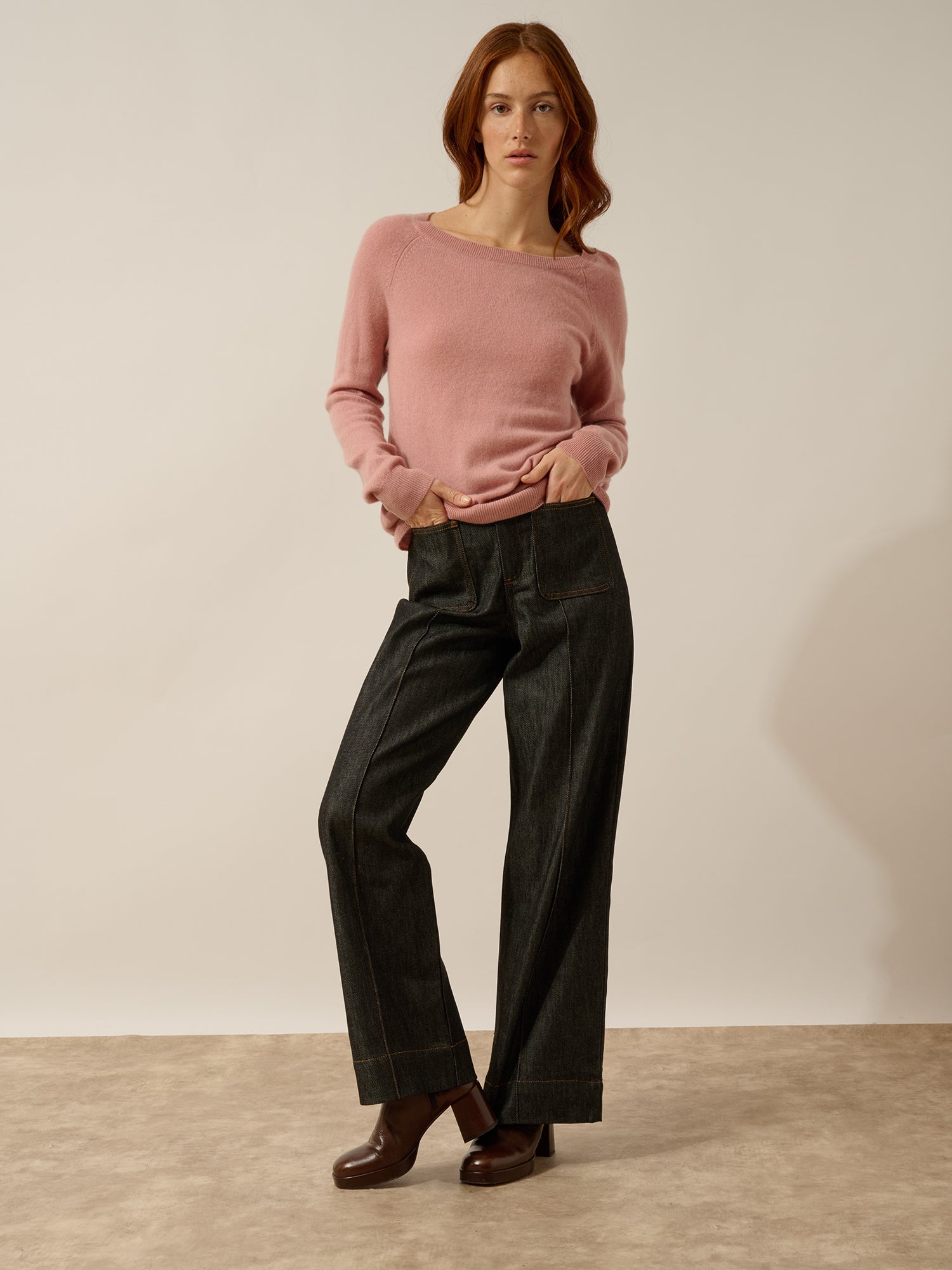 ABIGAIL boat neck sweater with drop back in rosewood