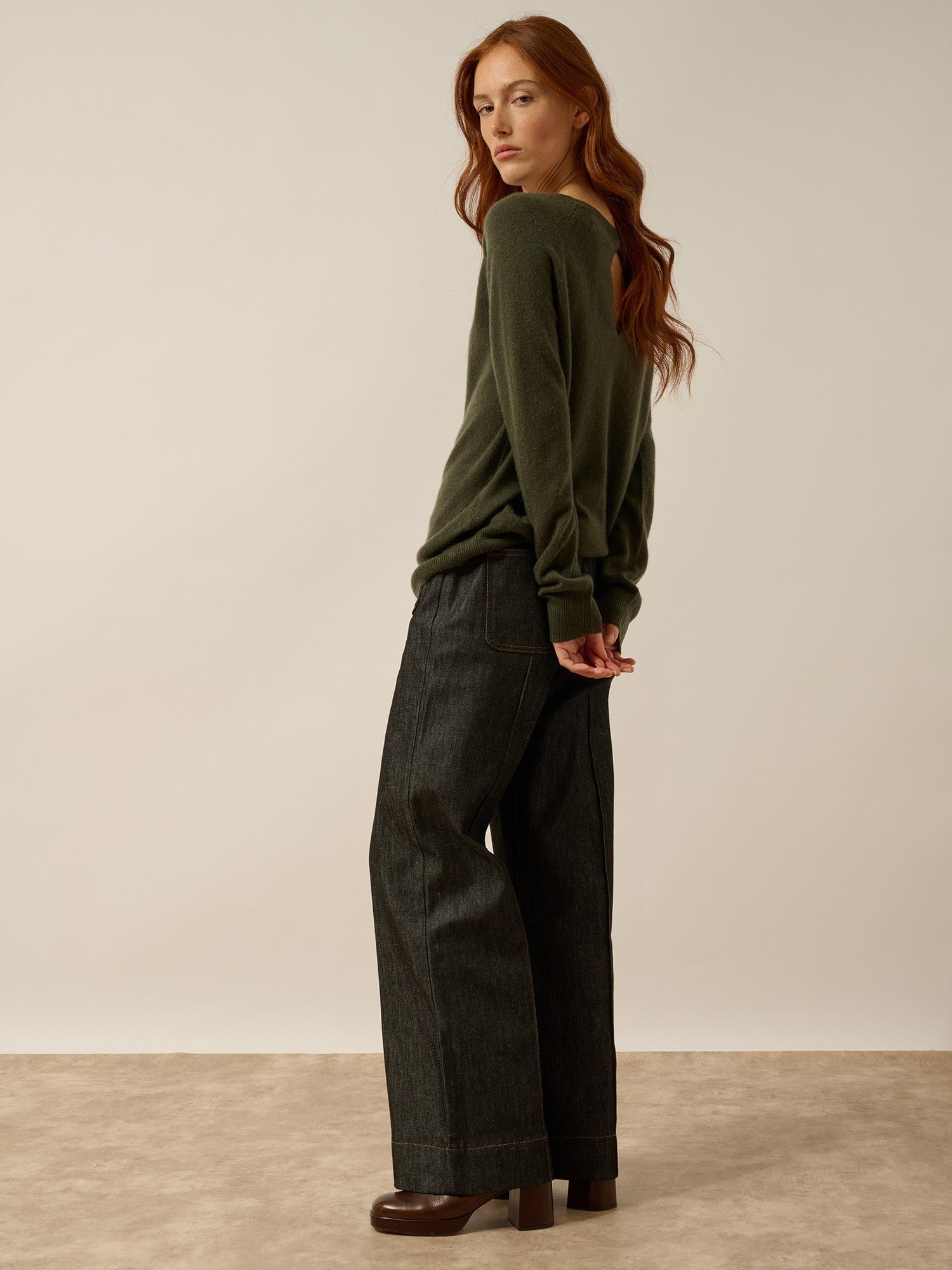 abigail pull col bateau goutte dos kaki