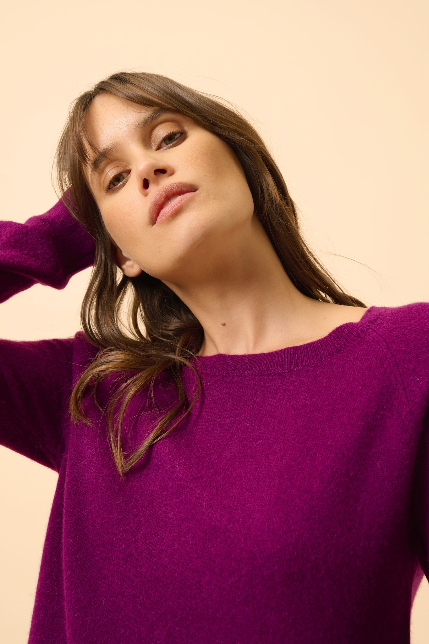 ABIGAIL pull col bateau goutte dos prune