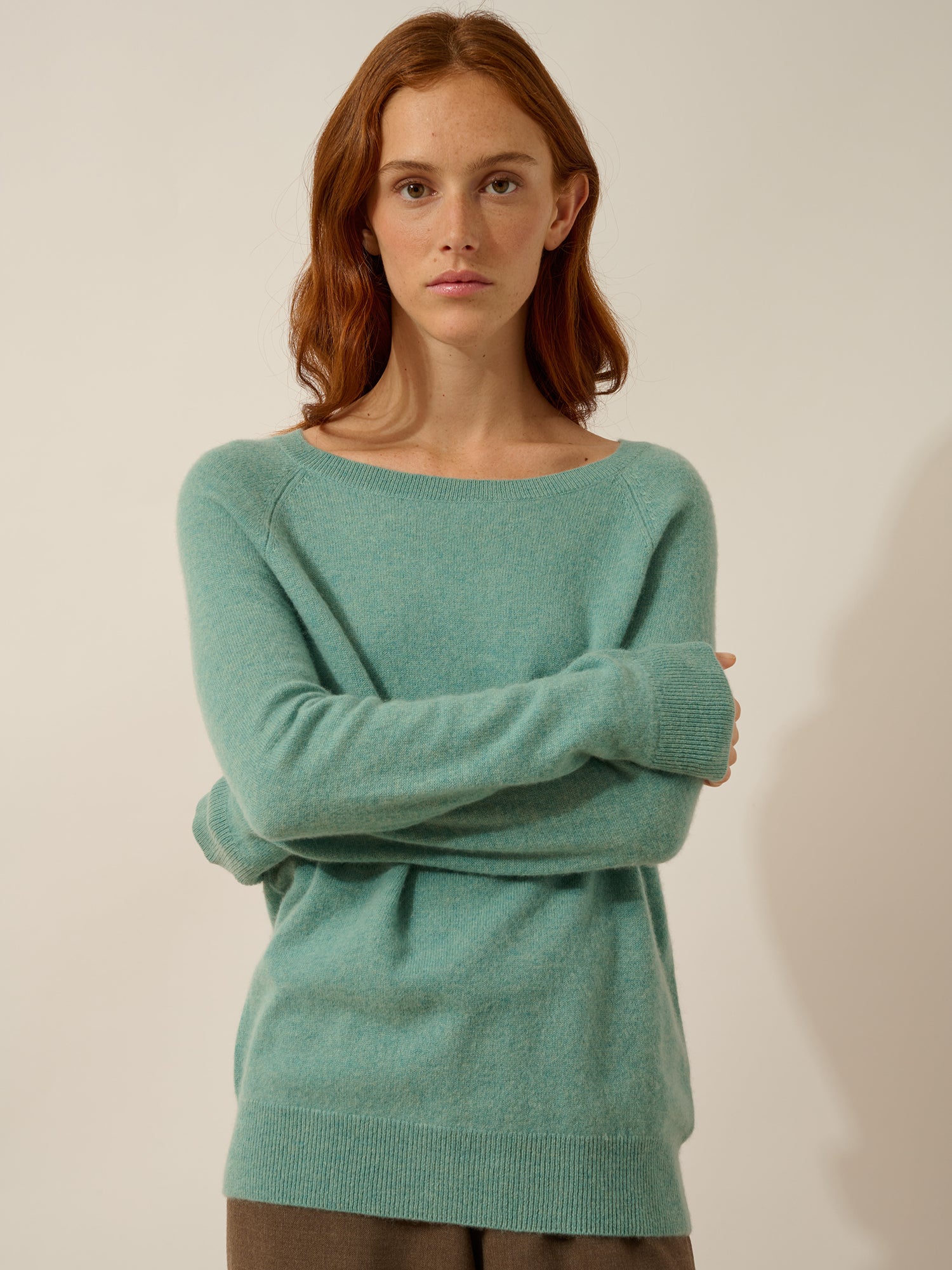 ABIGAIL pull col bateau goutte dos vert chiné