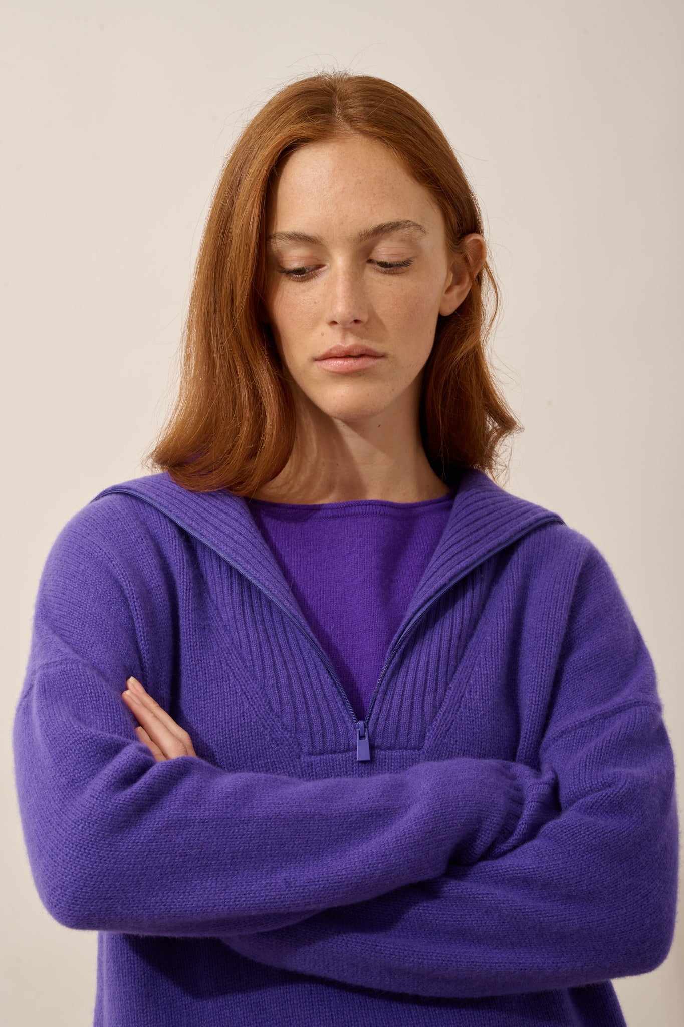 AKAR 6-ply amethyst trucker sweater