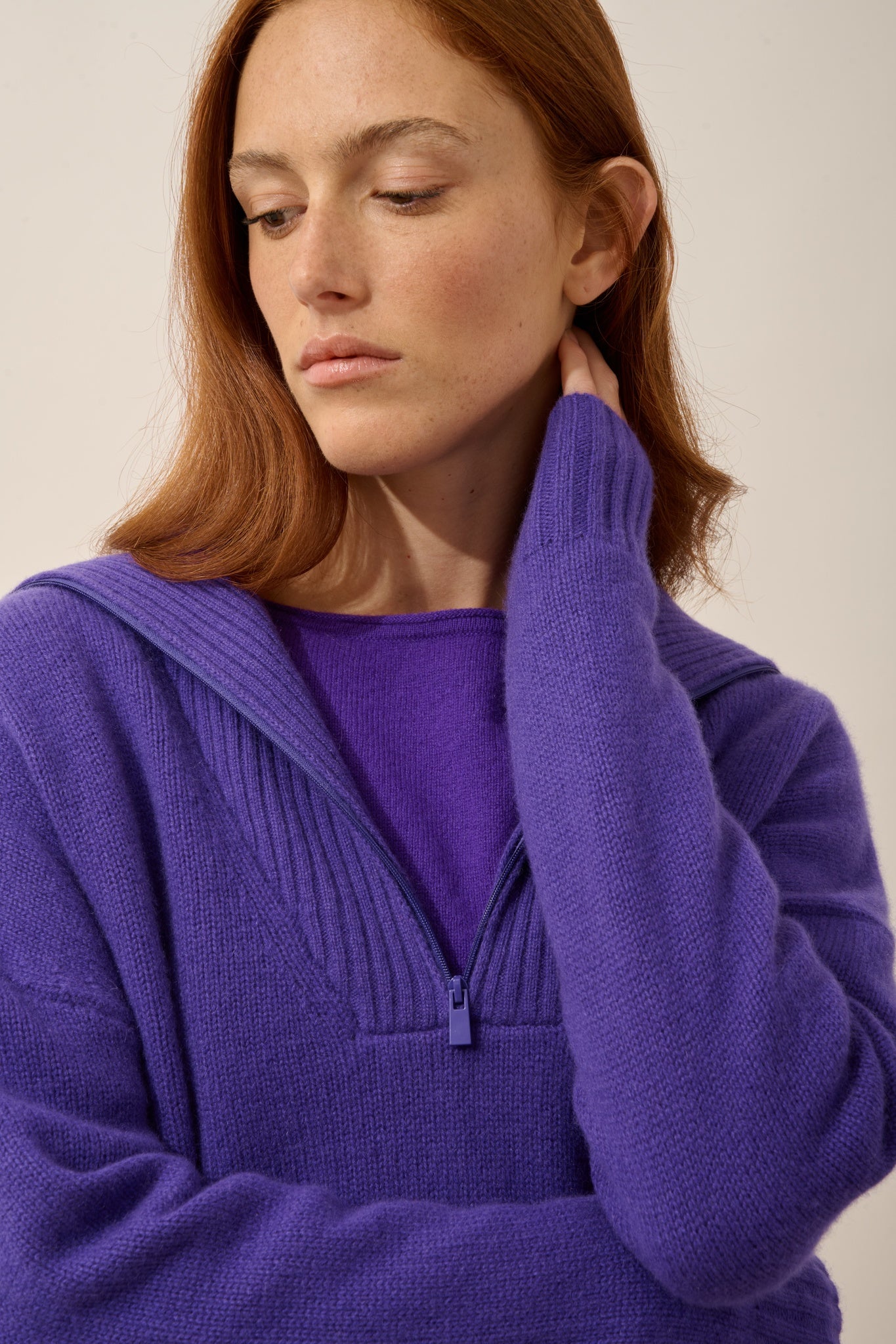 AKAR 6-ply amethyst trucker sweater