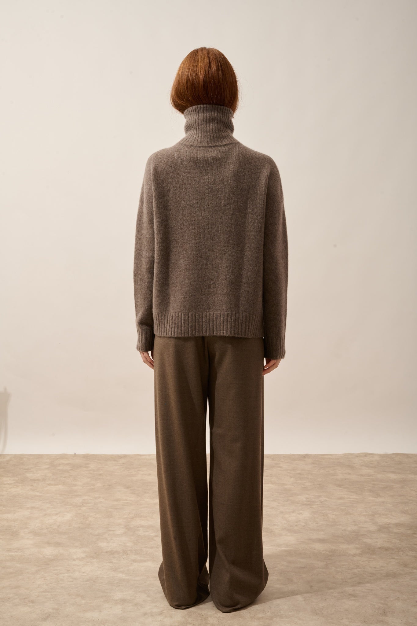 AKAR 6-ply taupe marled trucker sweater