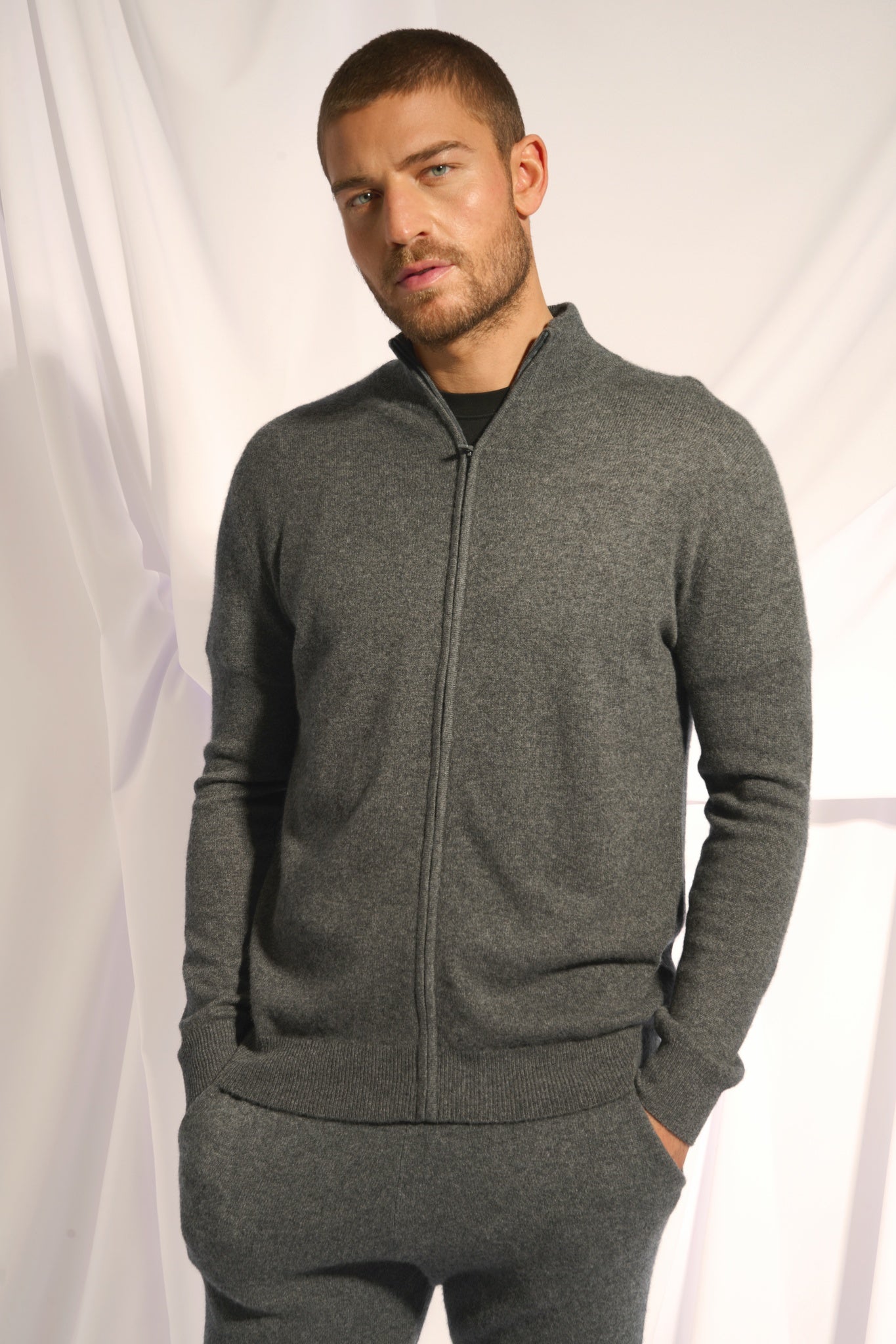 ALAN gilet col montant anthracite chiné