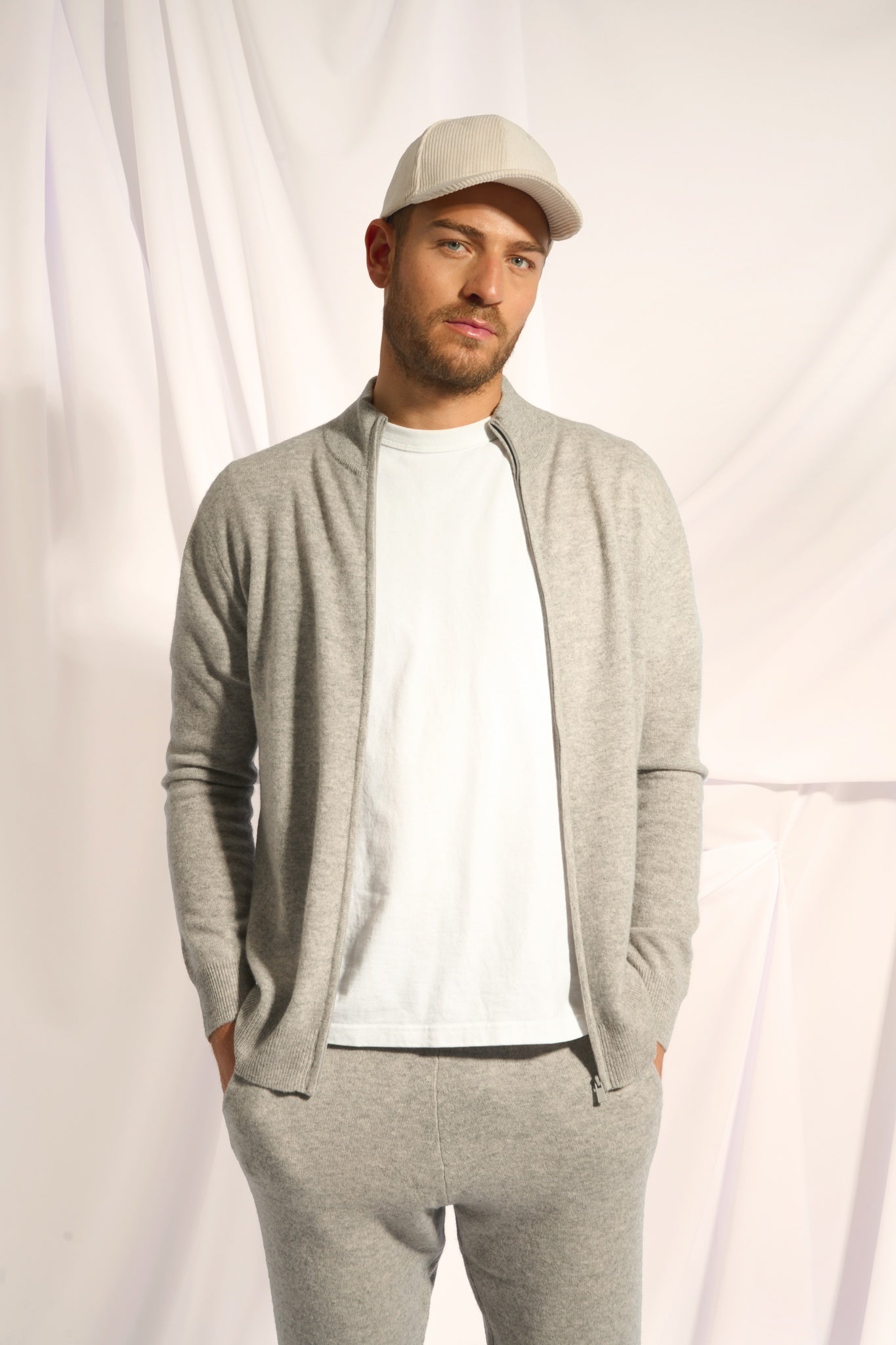 ALAN cardigan with stand-up collar in mottled cloud