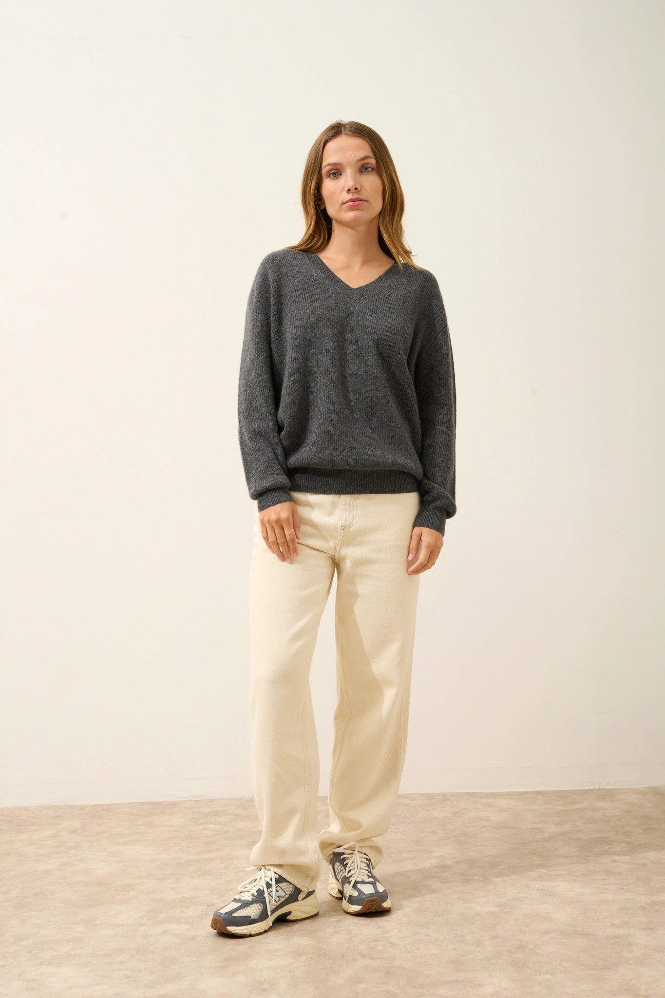 ALENIA pull col v anthracite chiné