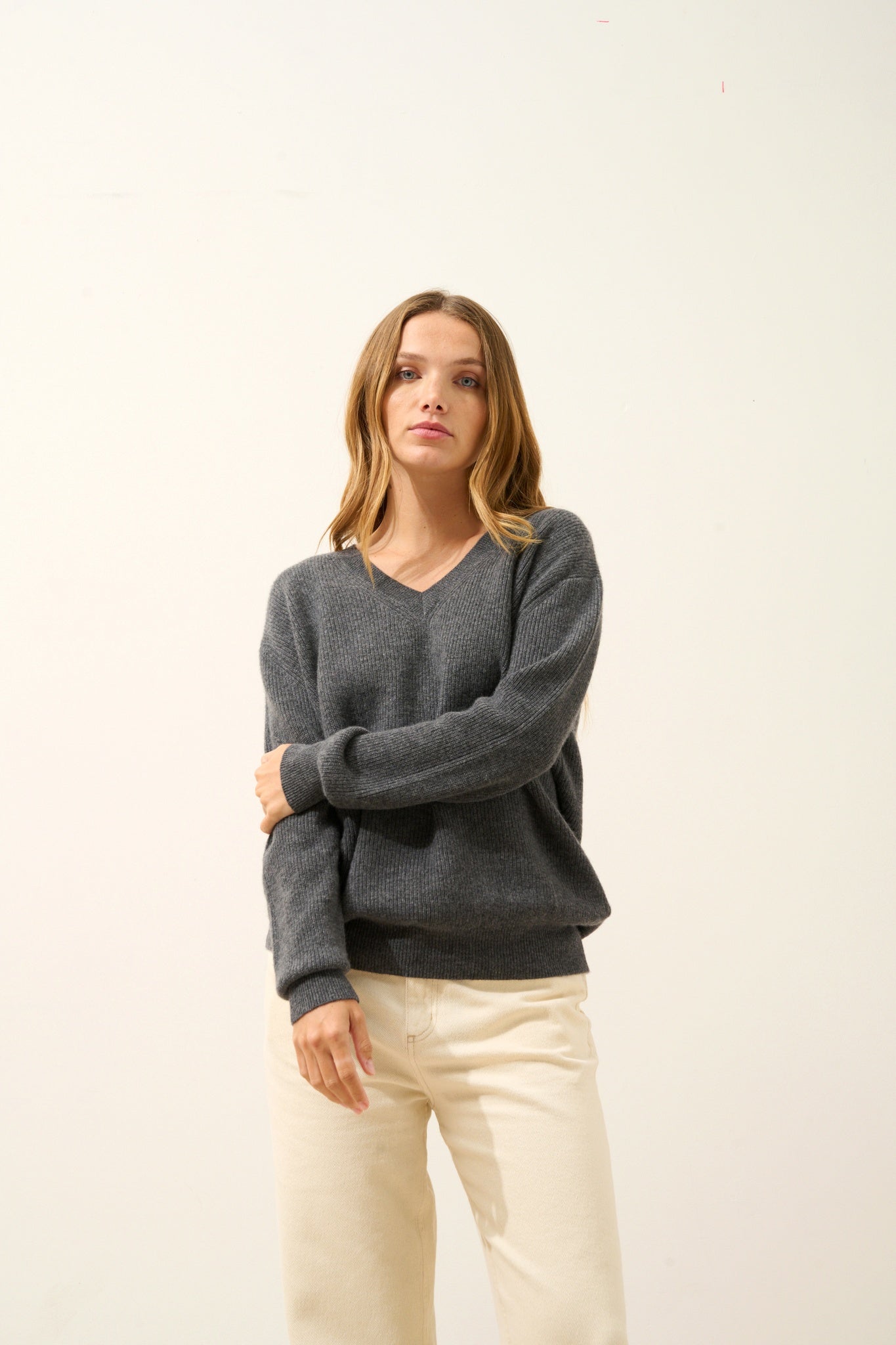 ALENIA pull col v anthracite chiné