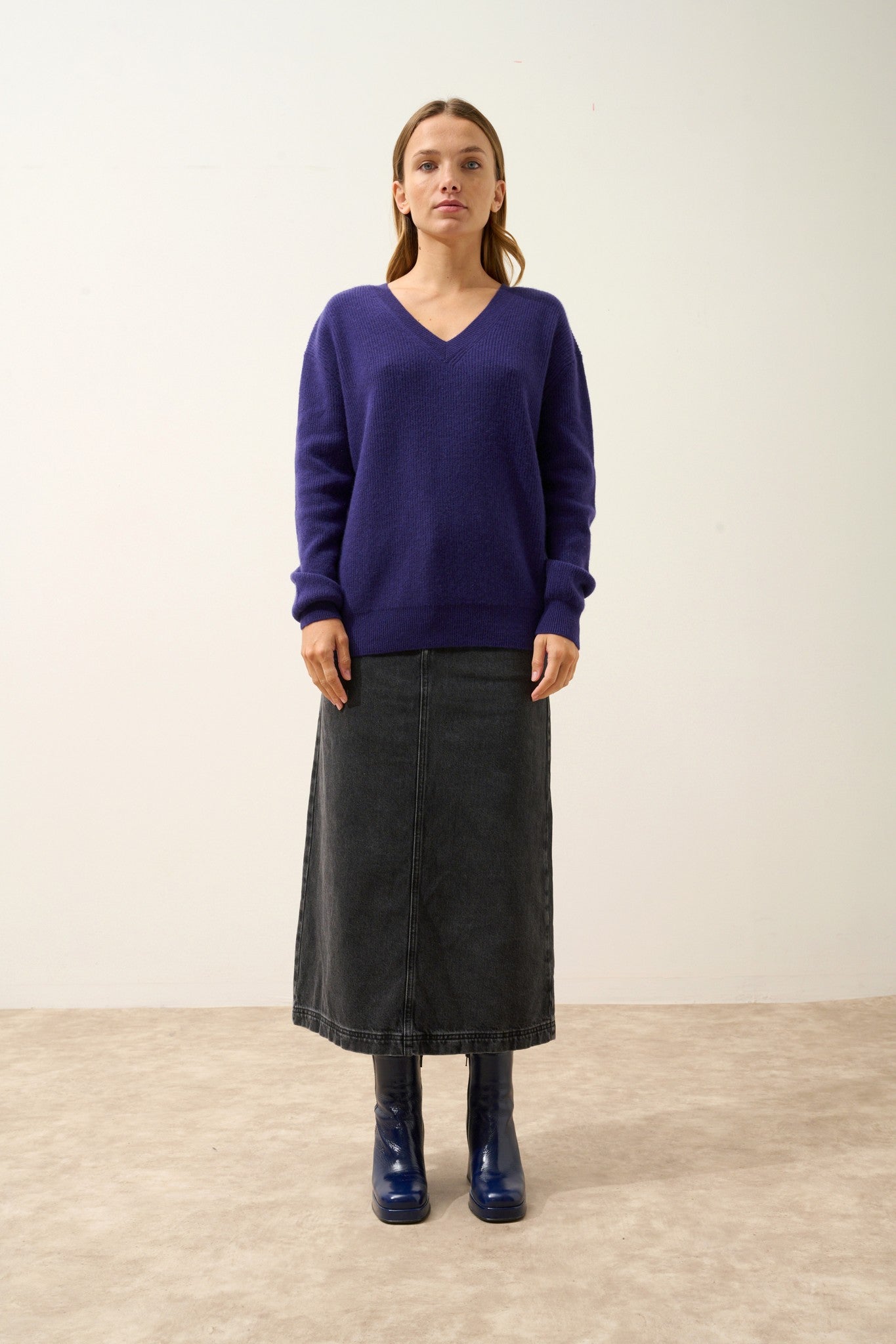 alenia pull col v purple 100% cachemire