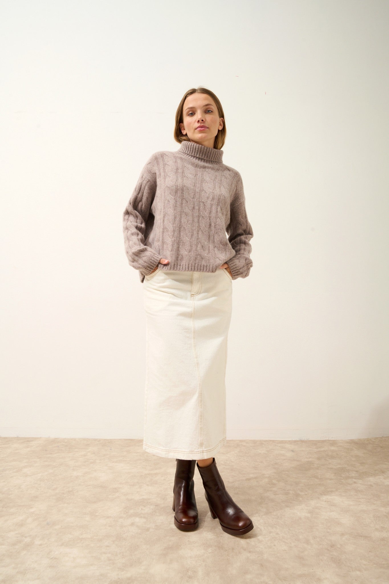 alessia pull col roulé 6 fils caribou chiné 100% cachemire