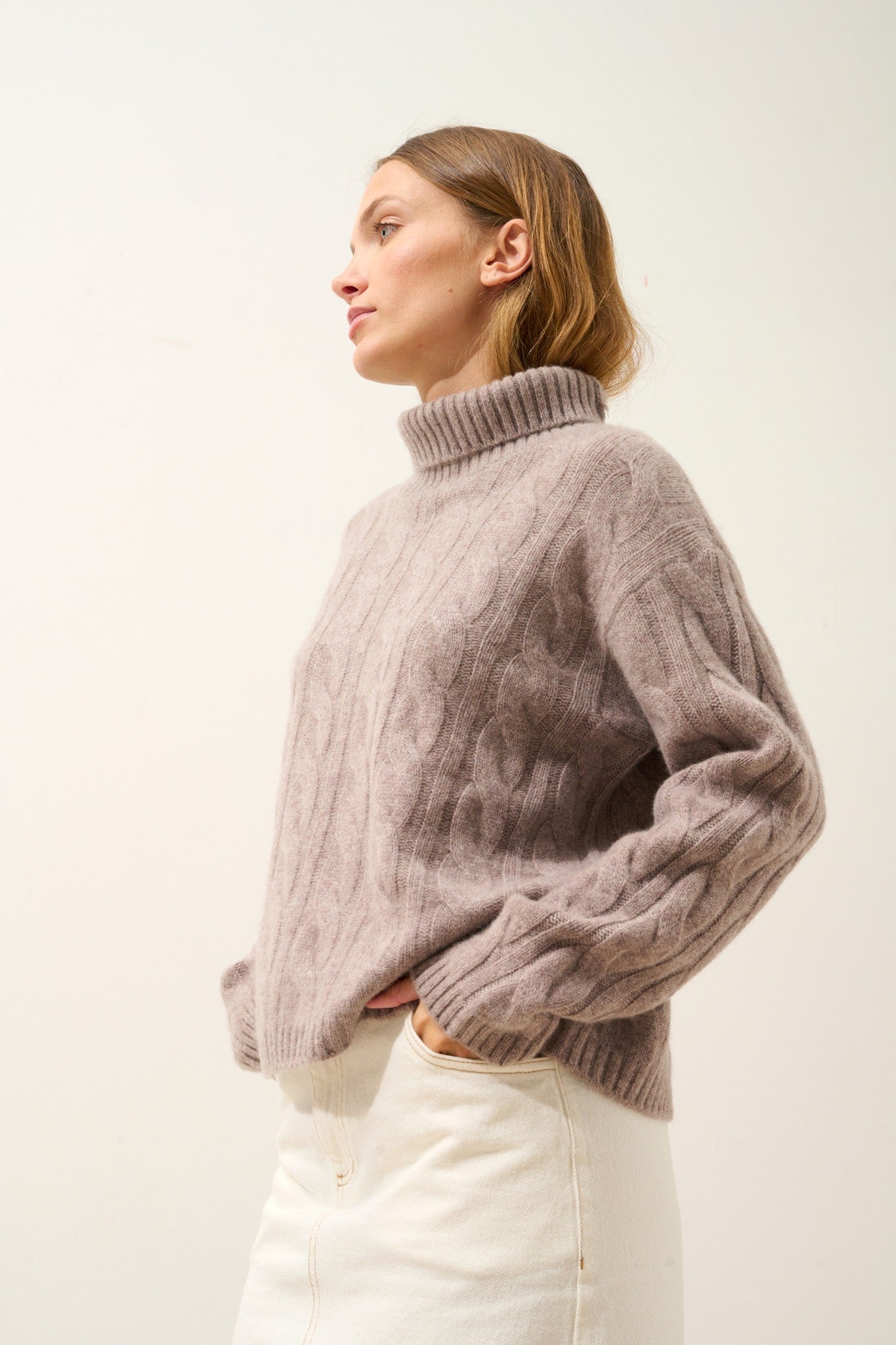 alessia pull col roulé 6 fils caribou chiné 100% cachemire