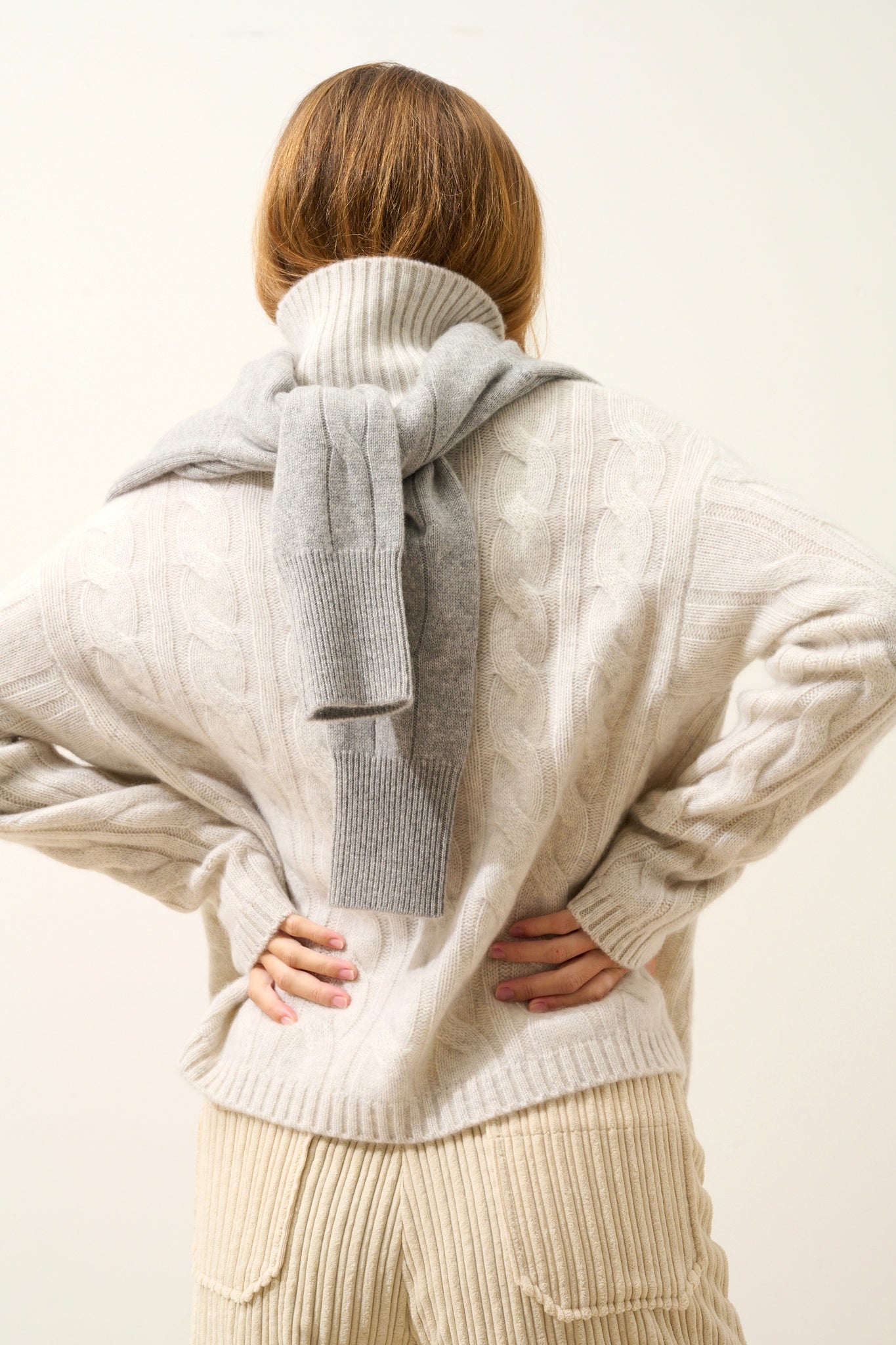 ALESSIA pull col roulé 6 fils gris perle chiné