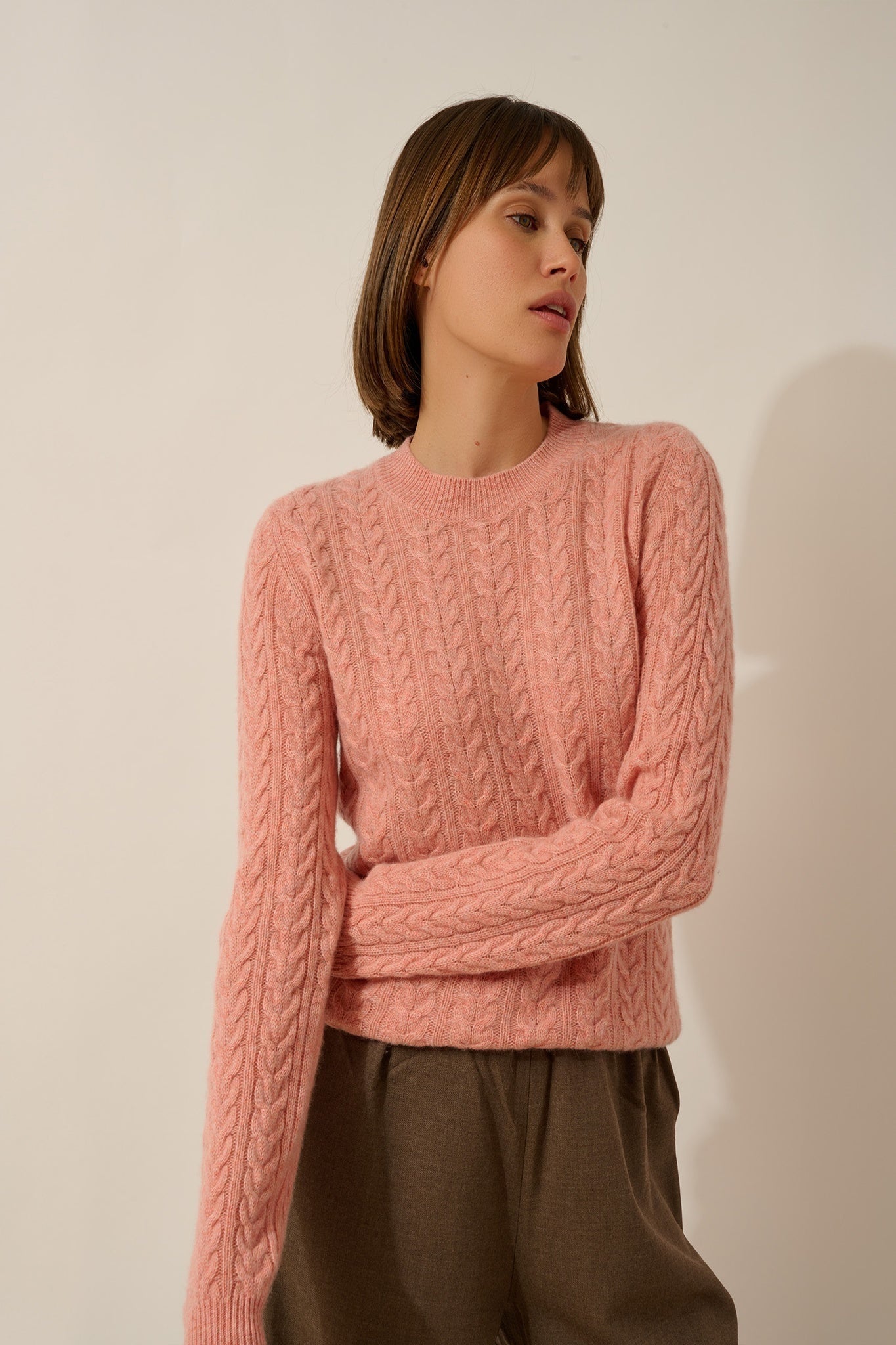 ALICE round neck sweater, 4-ply coral heather