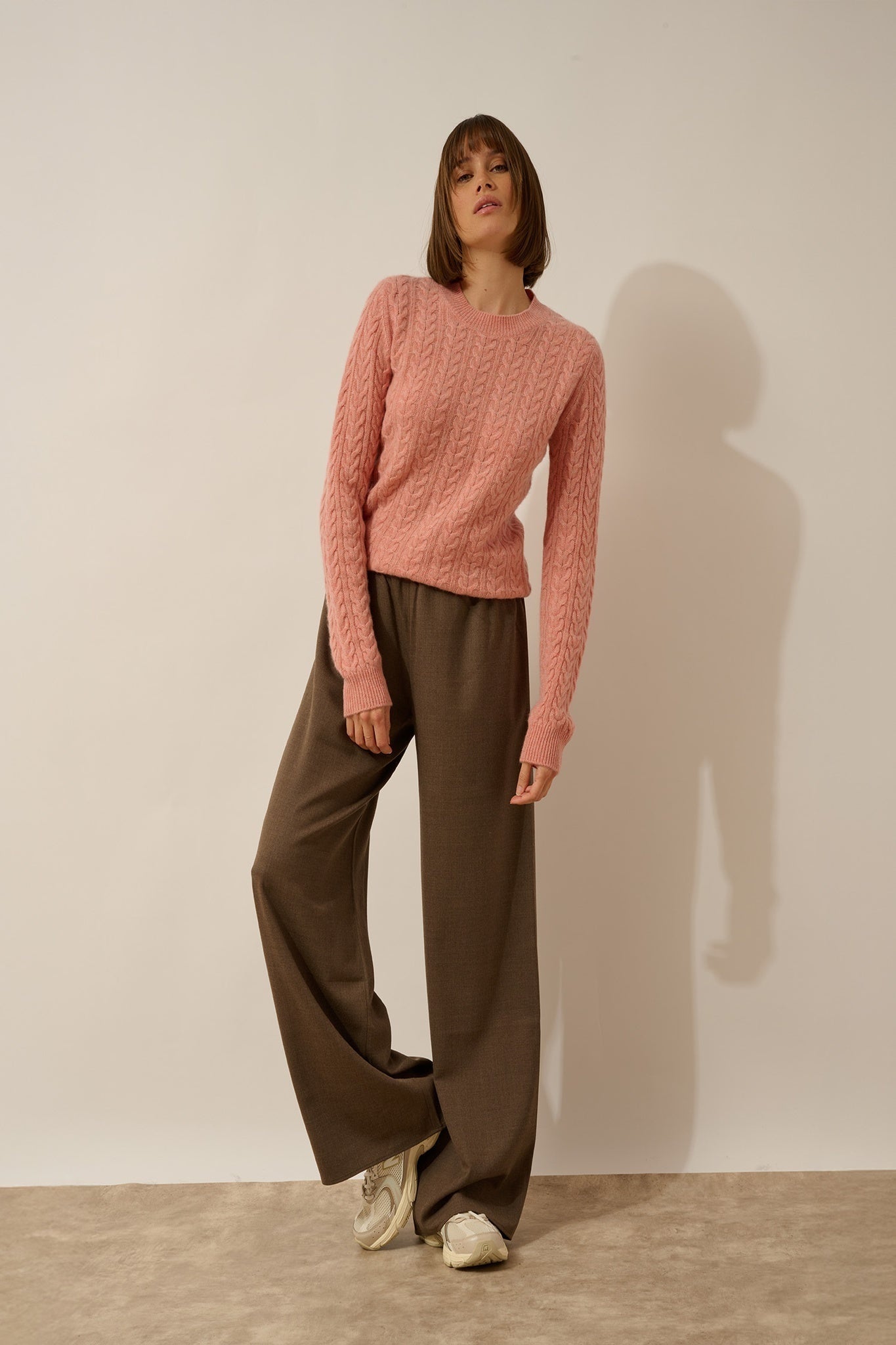 ALICE round neck sweater, 4-ply coral heather