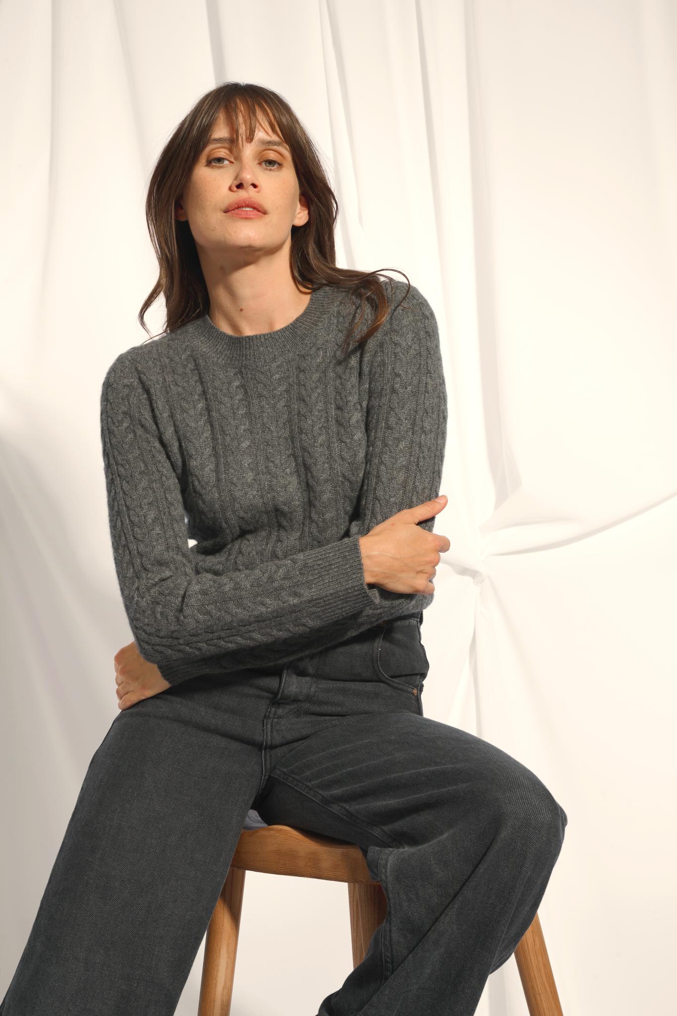 ALICE pull col rond anthracite chiné