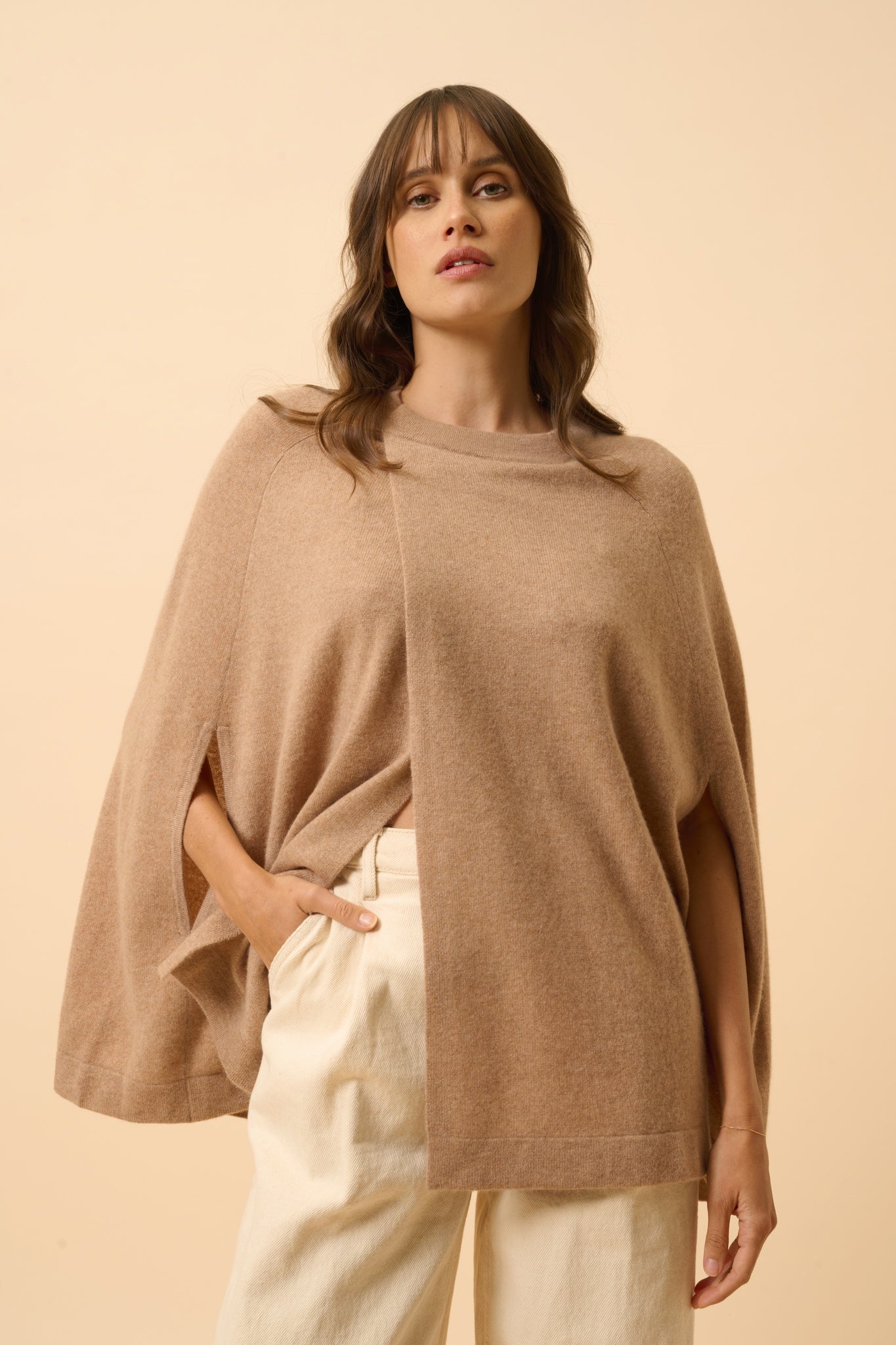 ALLOA cape col rond camel chiné