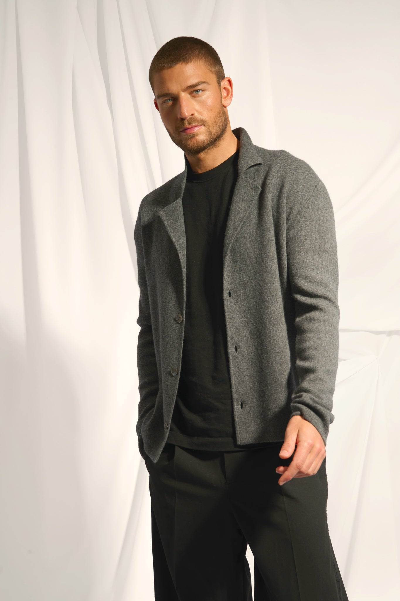 ALVAR veste col tailleur anthracite chiné