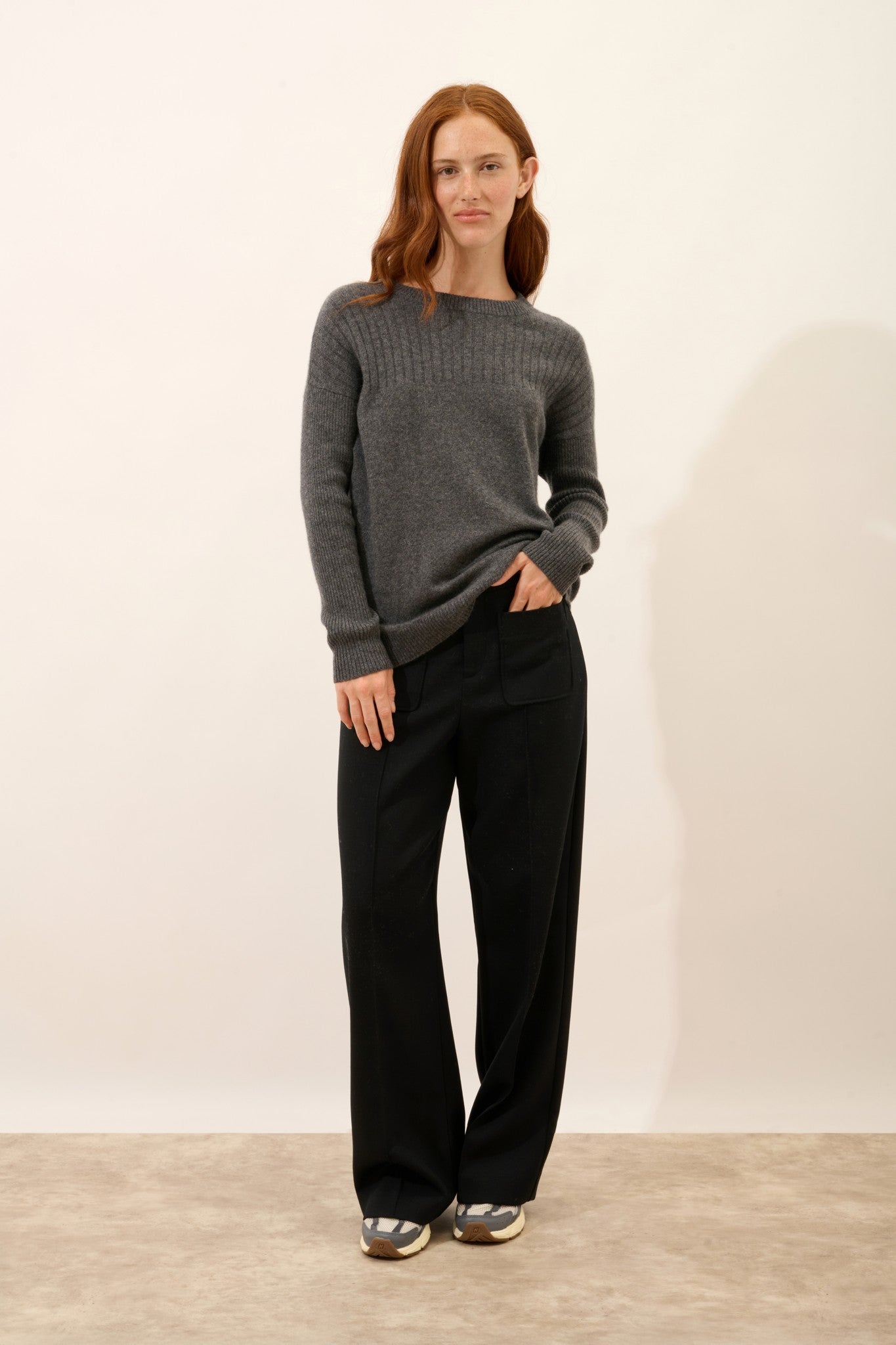 alveris pull col rond anthracite chiné 100% cachemire