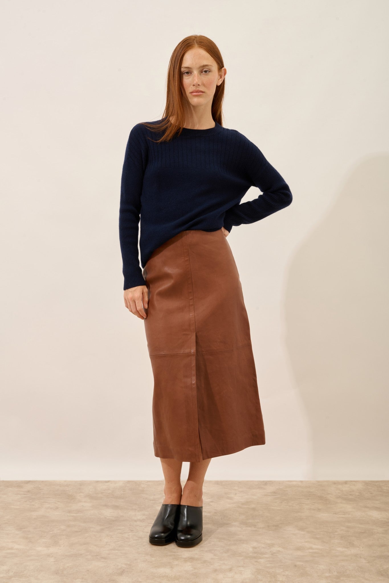 alveris pull col rond navy 100% cachemire