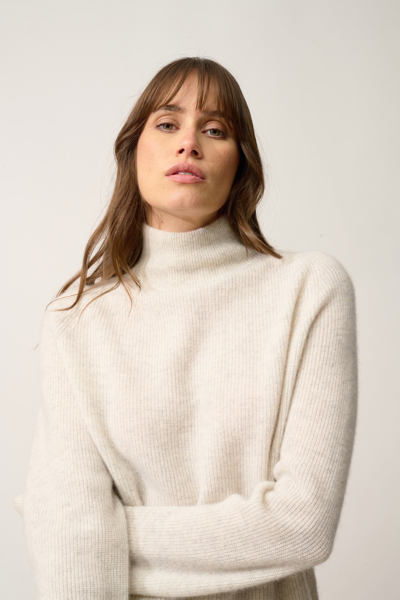 ALYSSA pull col montant gris perle chiné