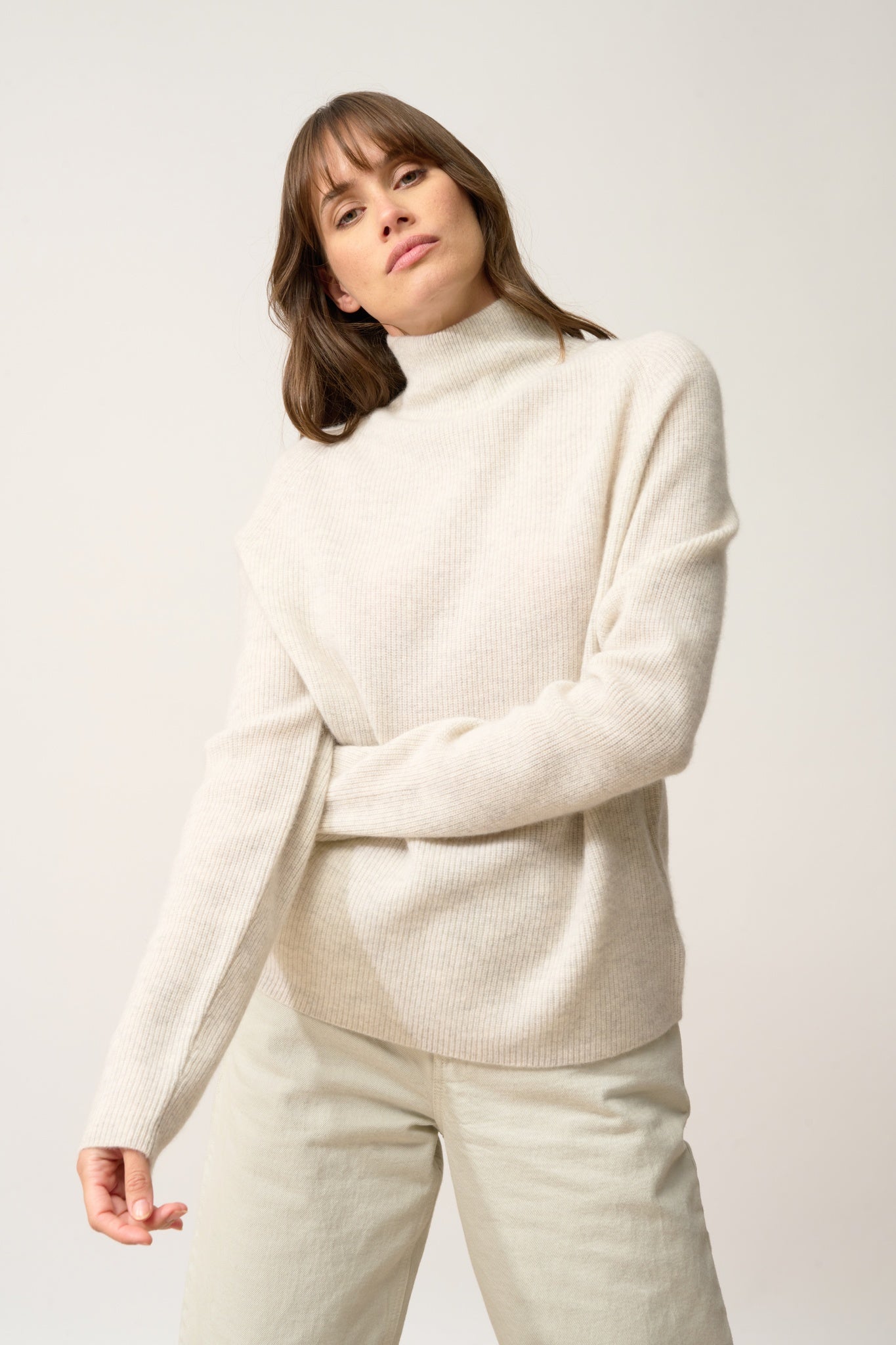 ALYSSA pull col montant gris perle chiné