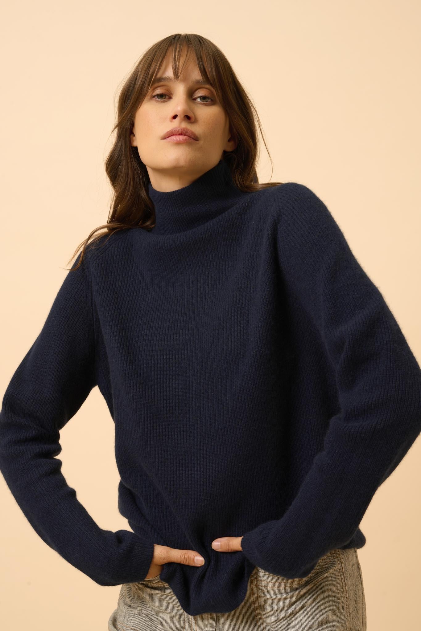 ALYSSA pull col montant navy