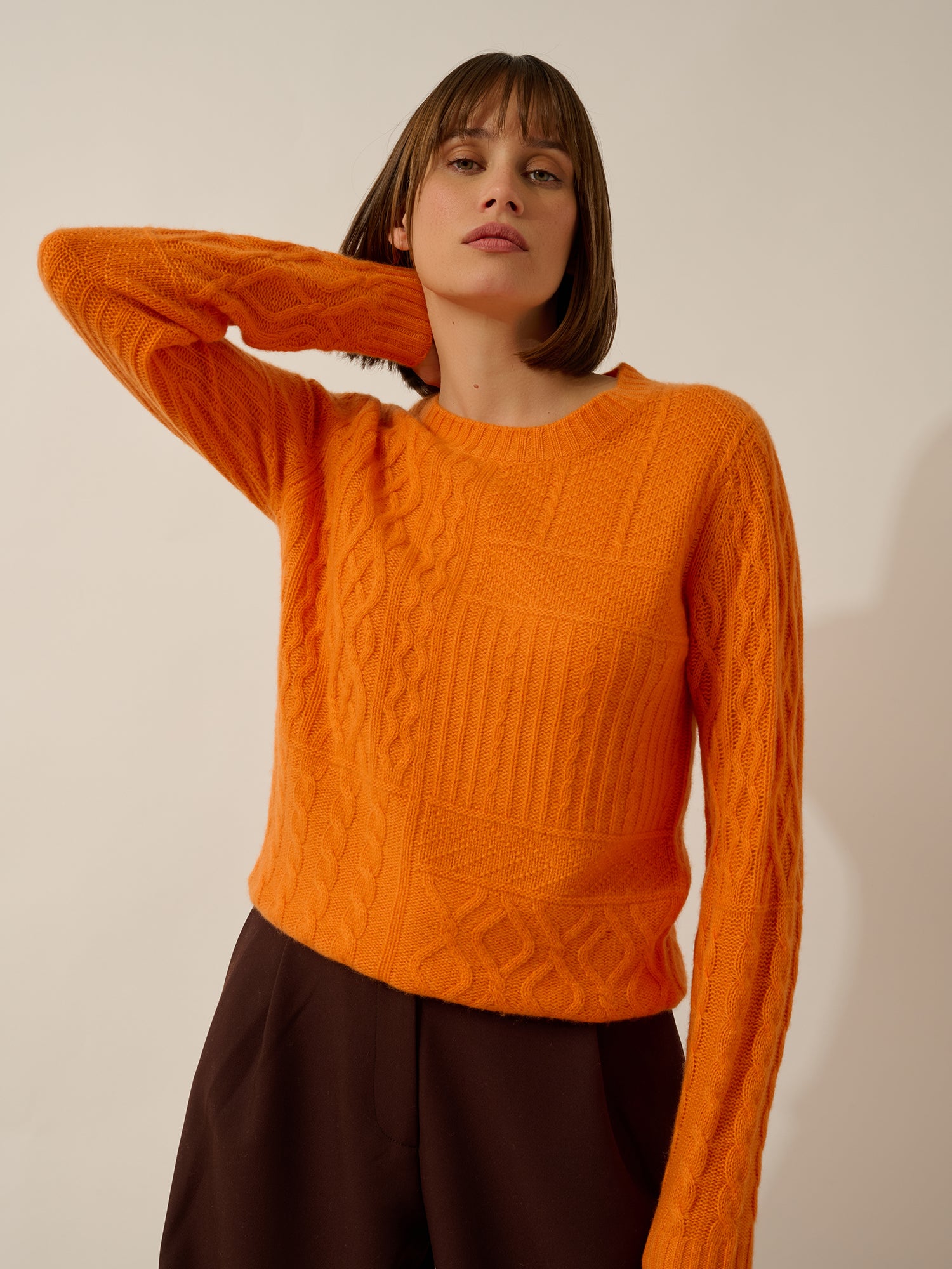 AMALA pull col rond 6 fils mandarine