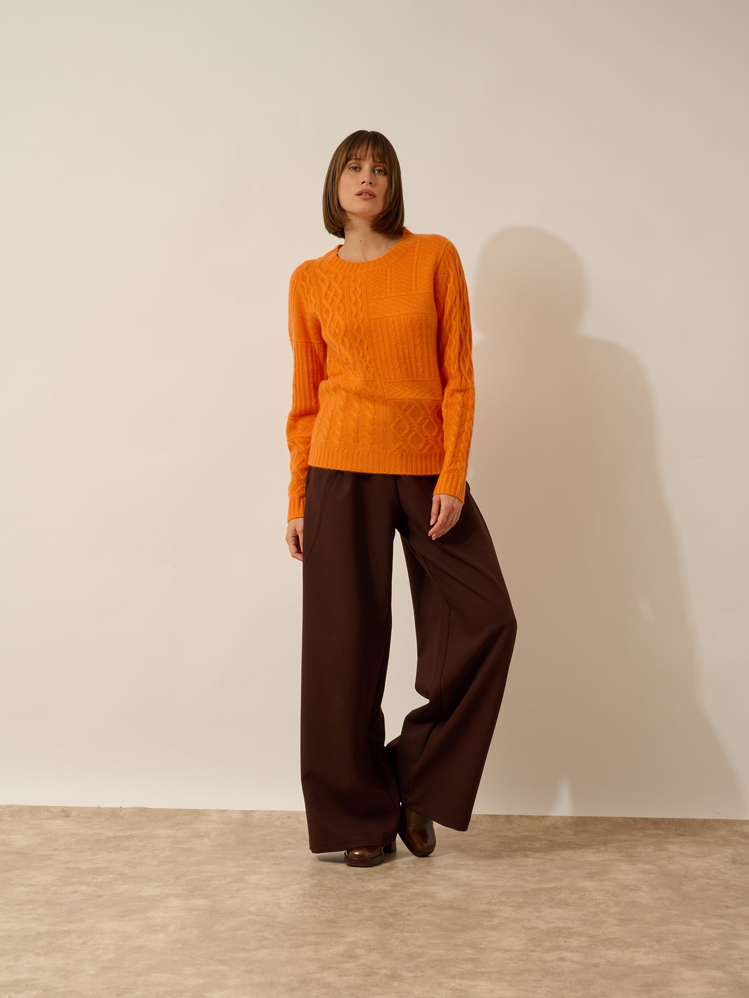 AMALA pull col rond 6 fils mandarine