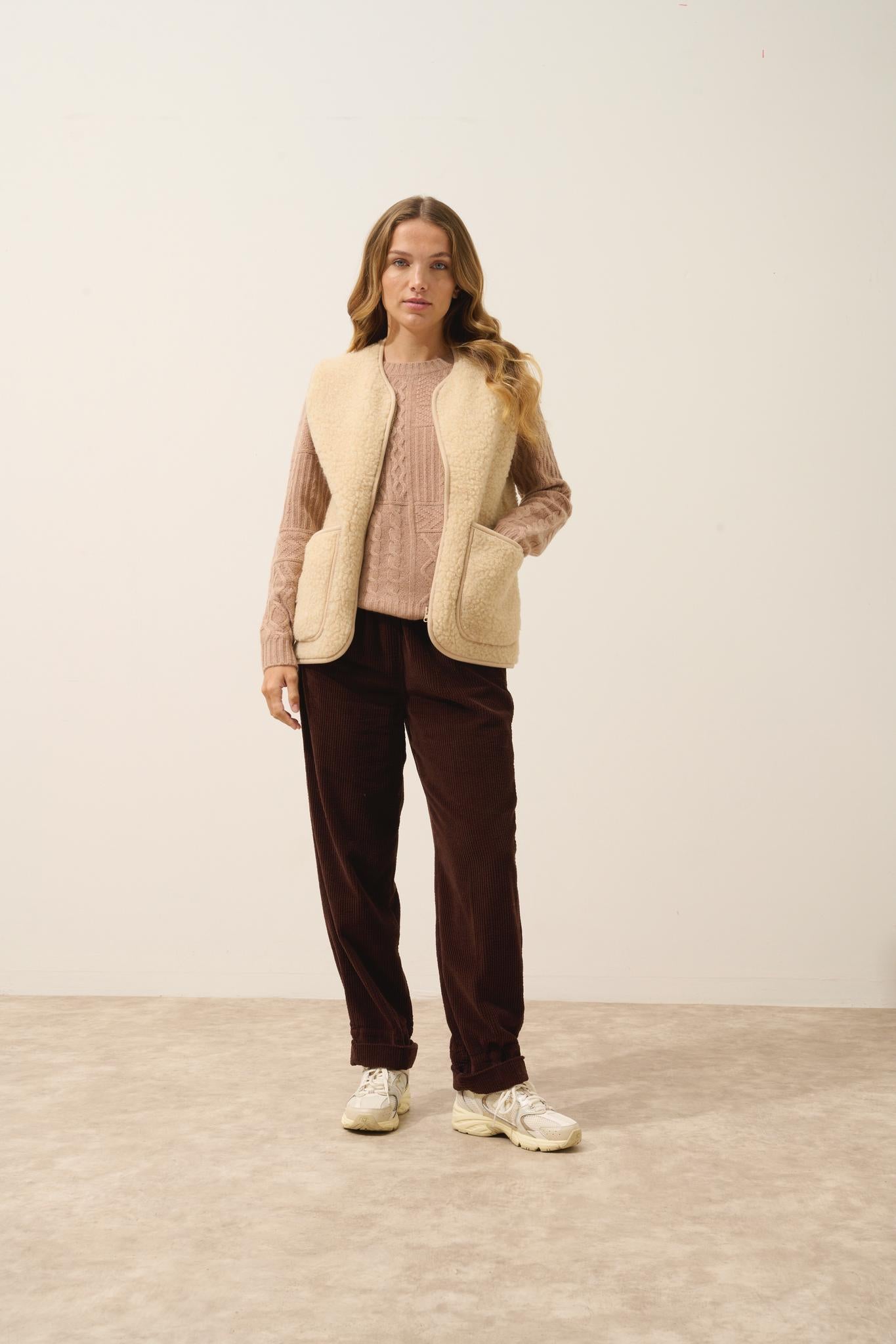 AMALA pull col rond camel chiné