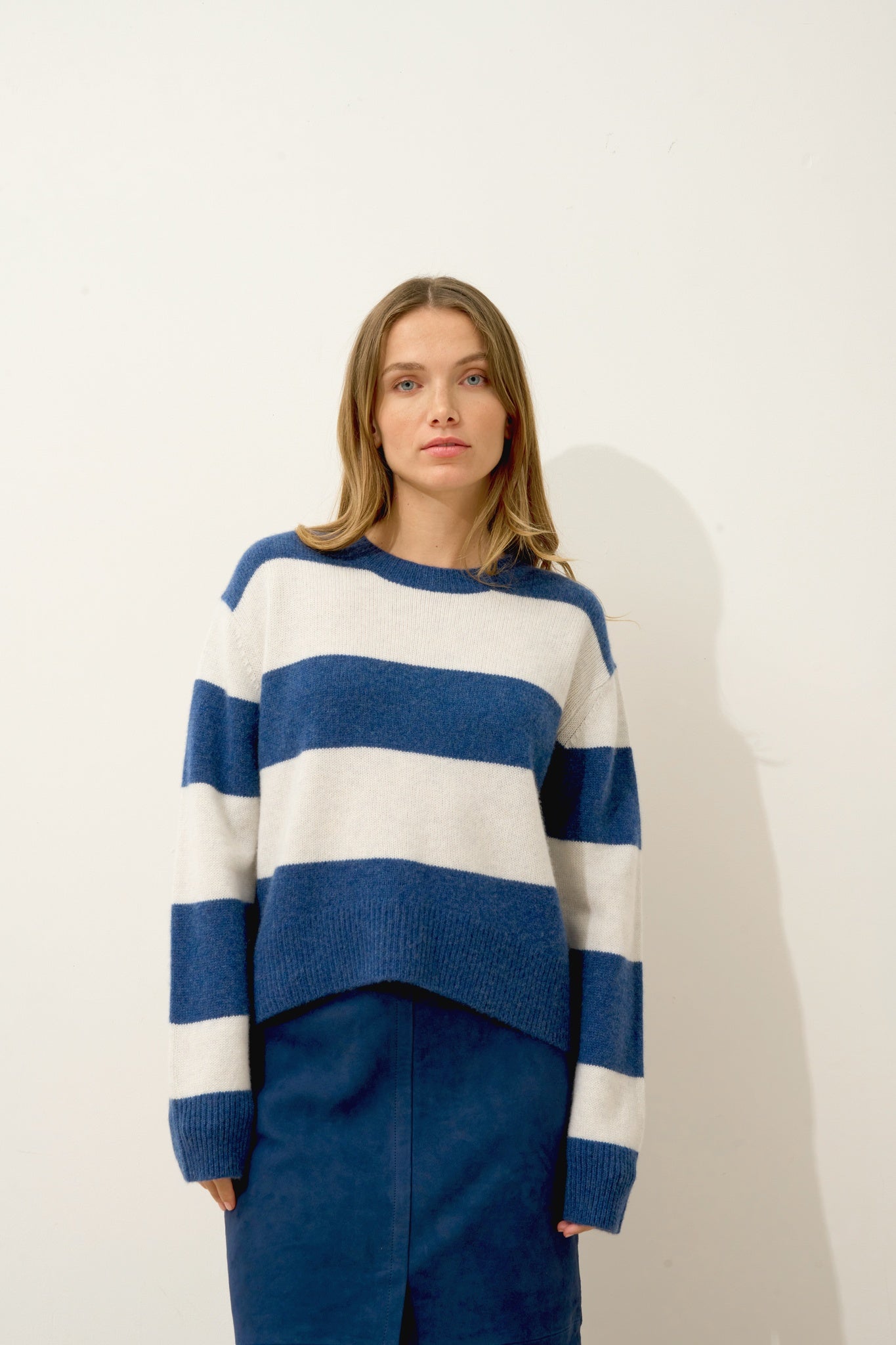 AMARANTE pull col rond 6 fils bi-color blanc chiné/ocean chiné