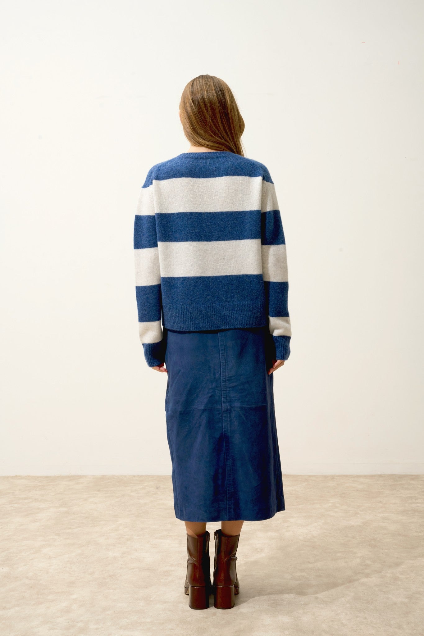 amarante pull col rond 6 fils bi-color blanc chiné/ocean chiné 100% cachemire