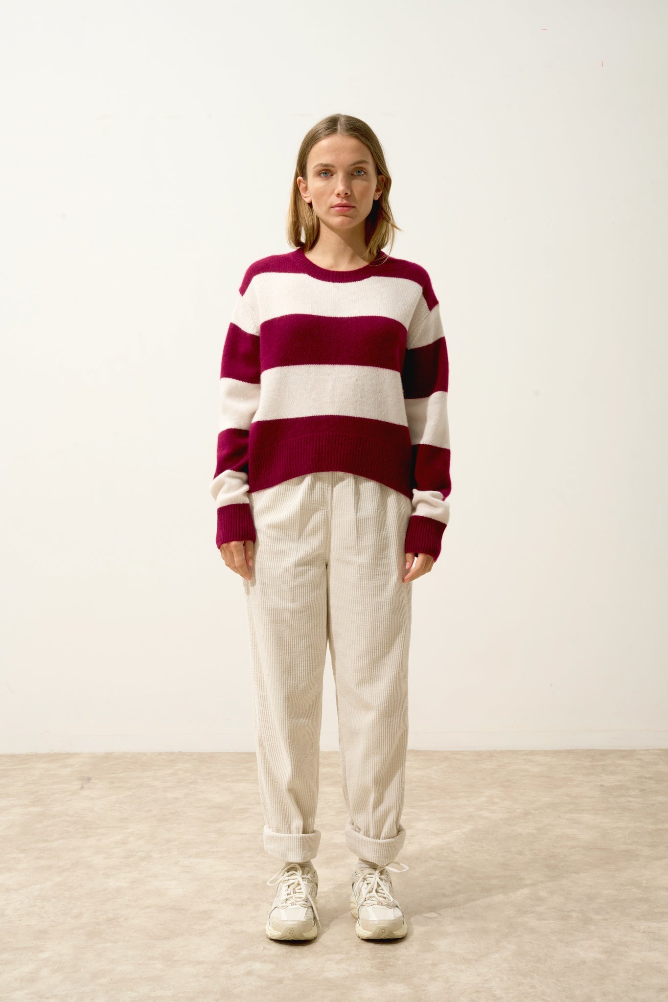 AMARANTE pull col rond 6 fils bi-color bordeaux/ivoire