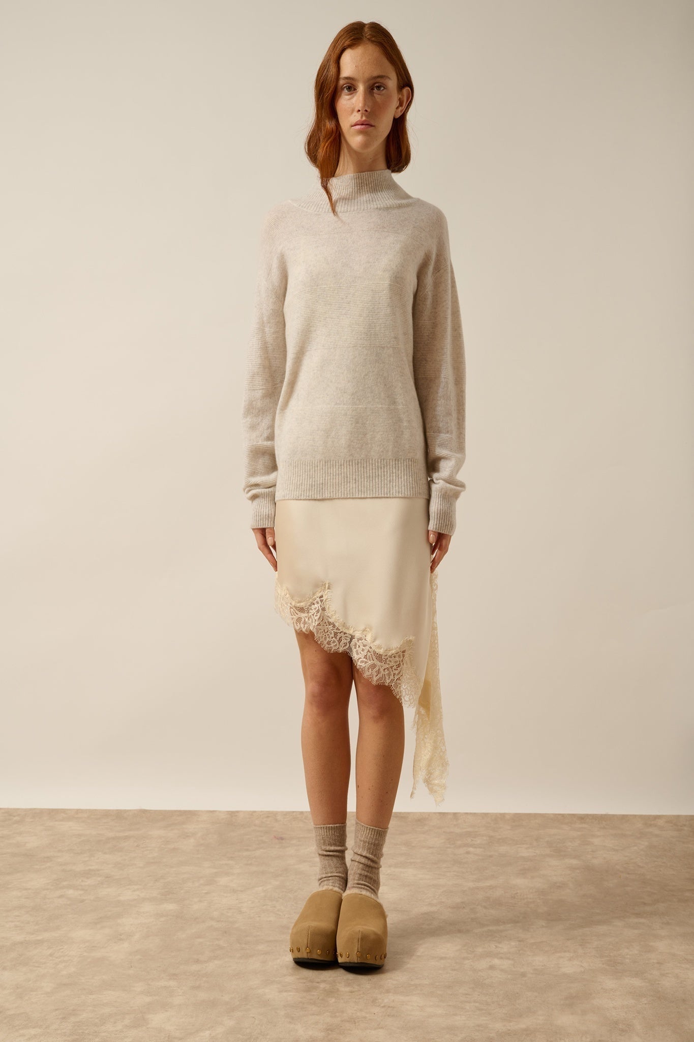 AMBER pull col montant bi-color gris perle chiné