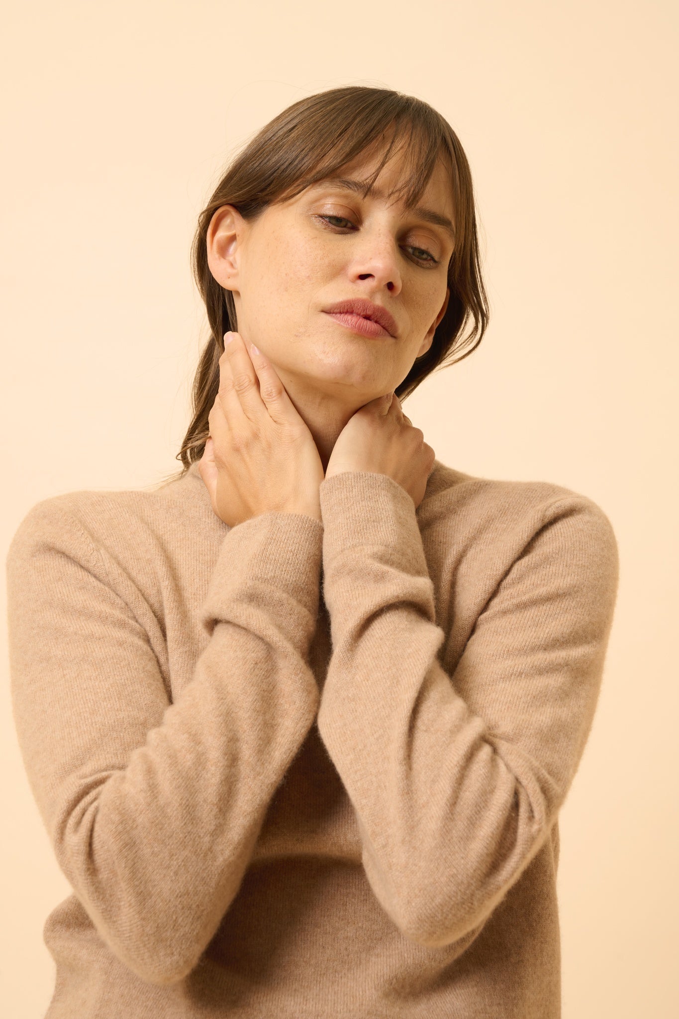 AMBRE high neck sweater camel mottled