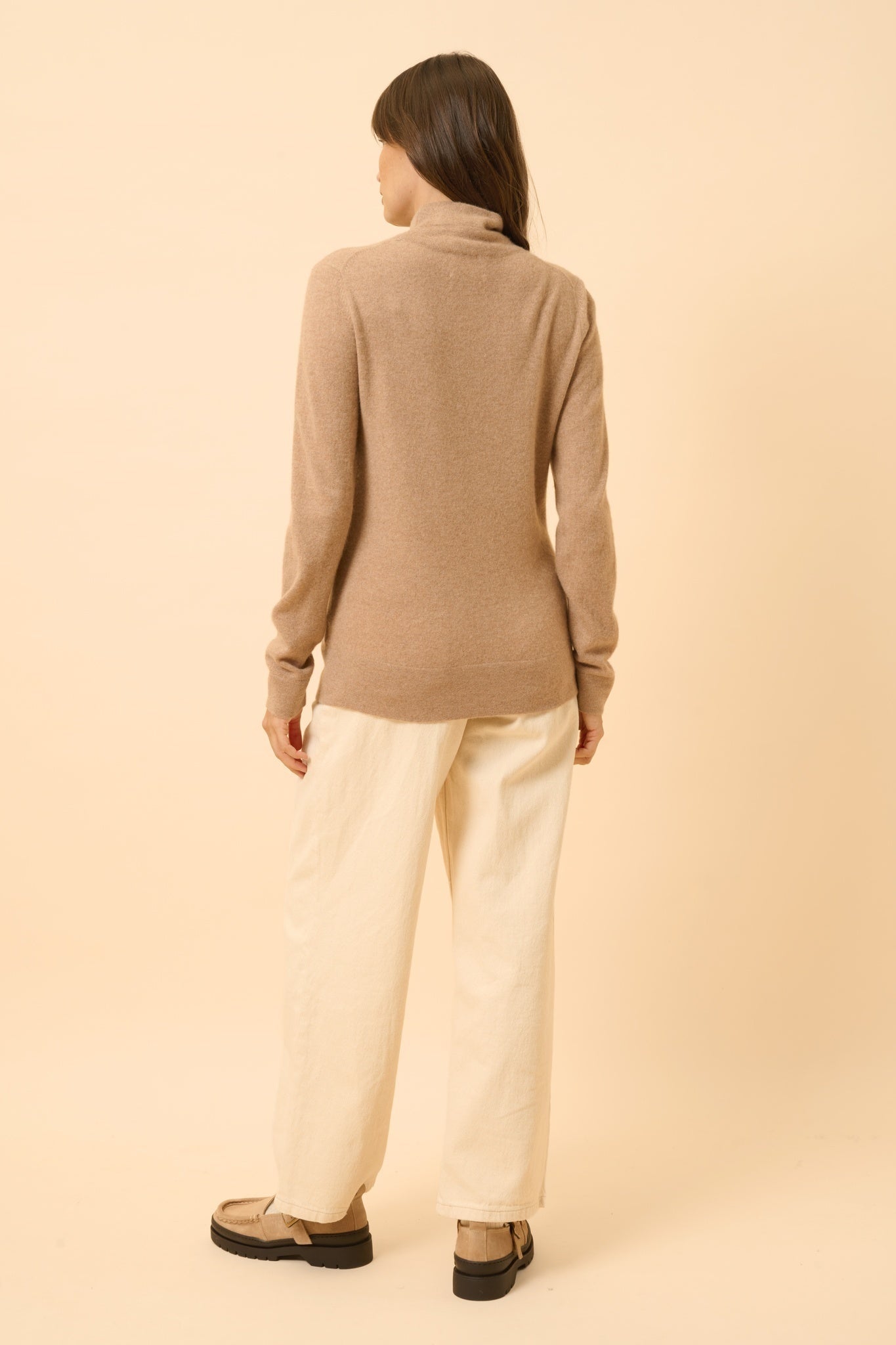 AMBRE pull col montant camel chiné