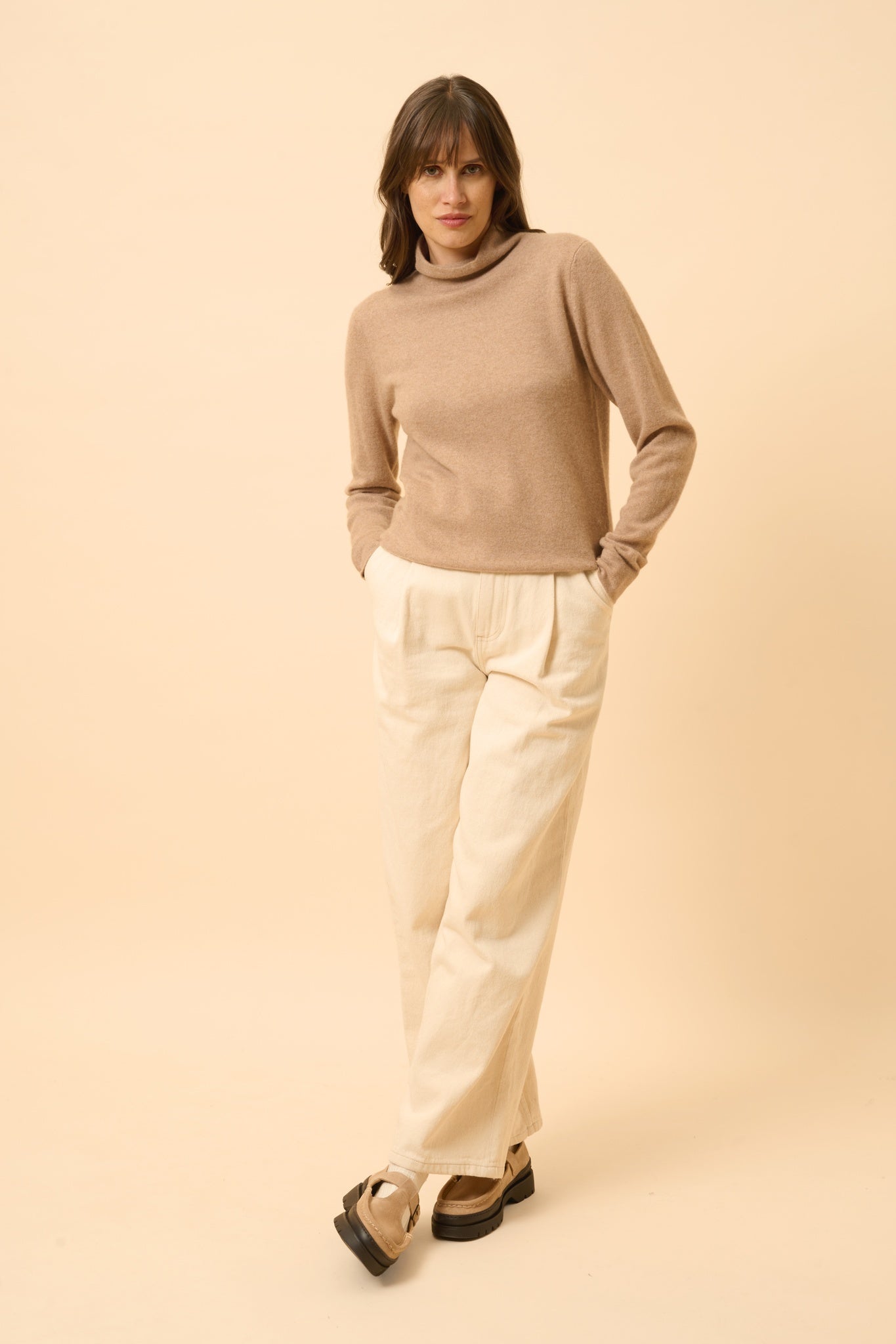 AMBRE pull col montant camel chiné