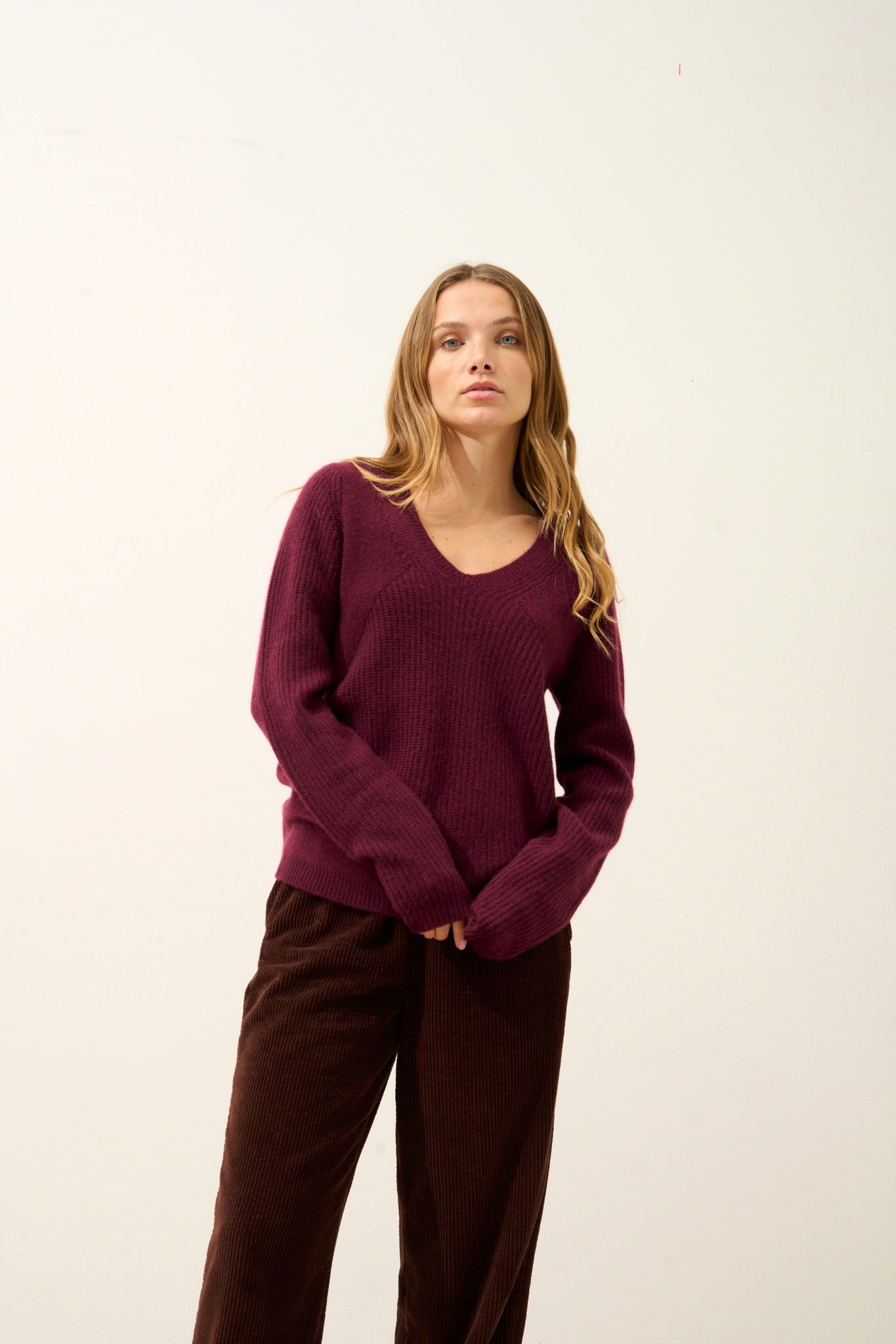AMRITA blackberry v-neck sweater