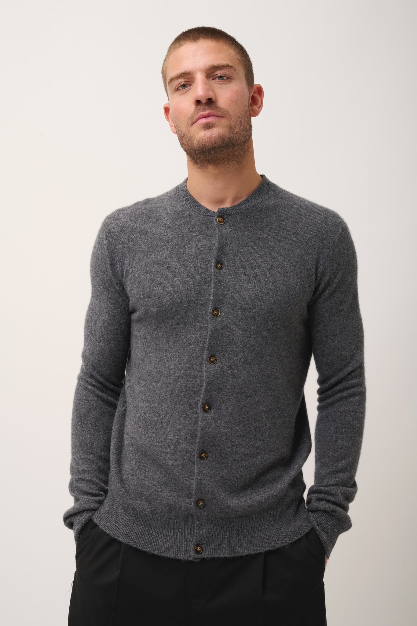 ANAIS cardigan col rond anthracite chiné