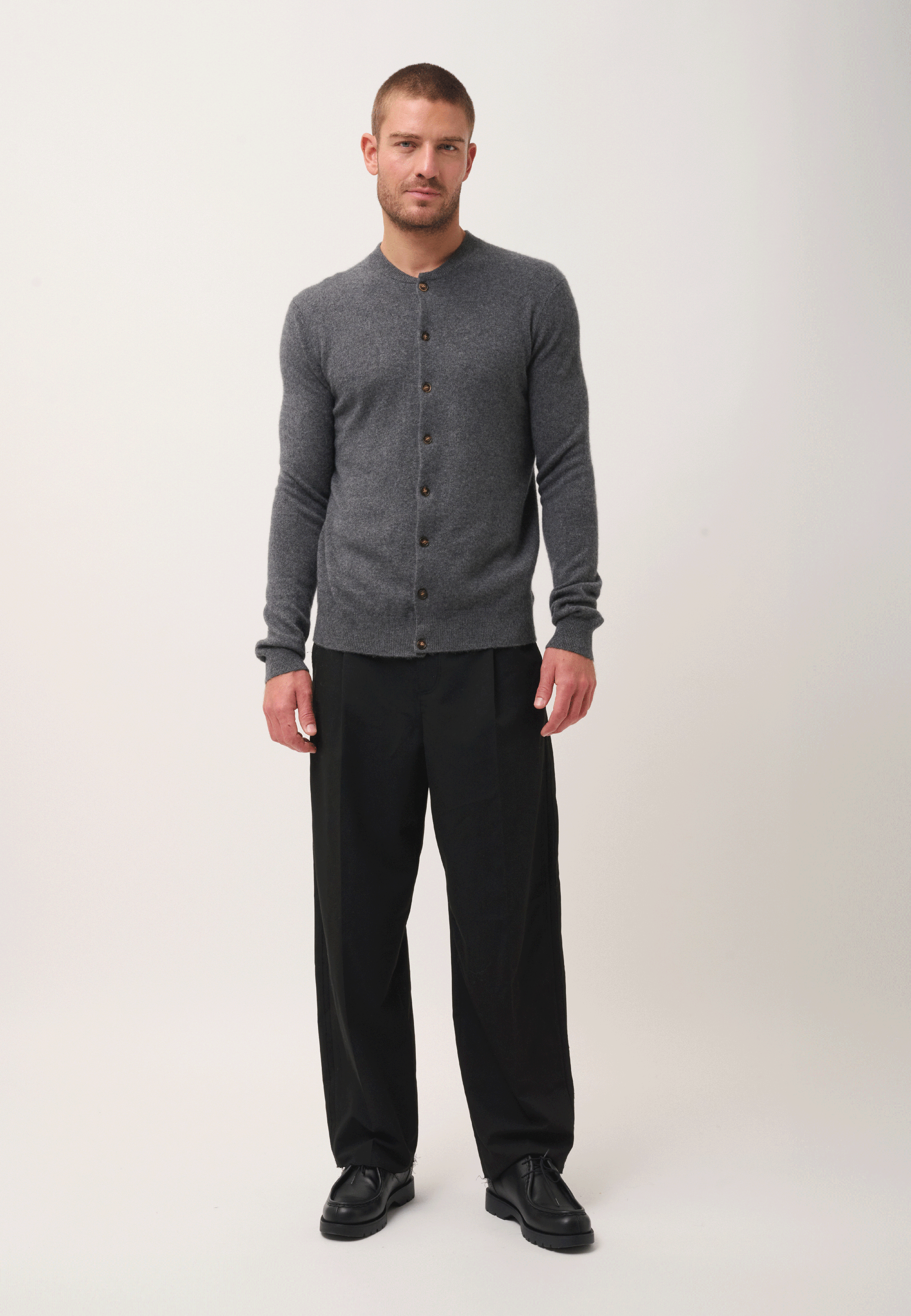 ANAIS anthracite mottled round-neck cardigan