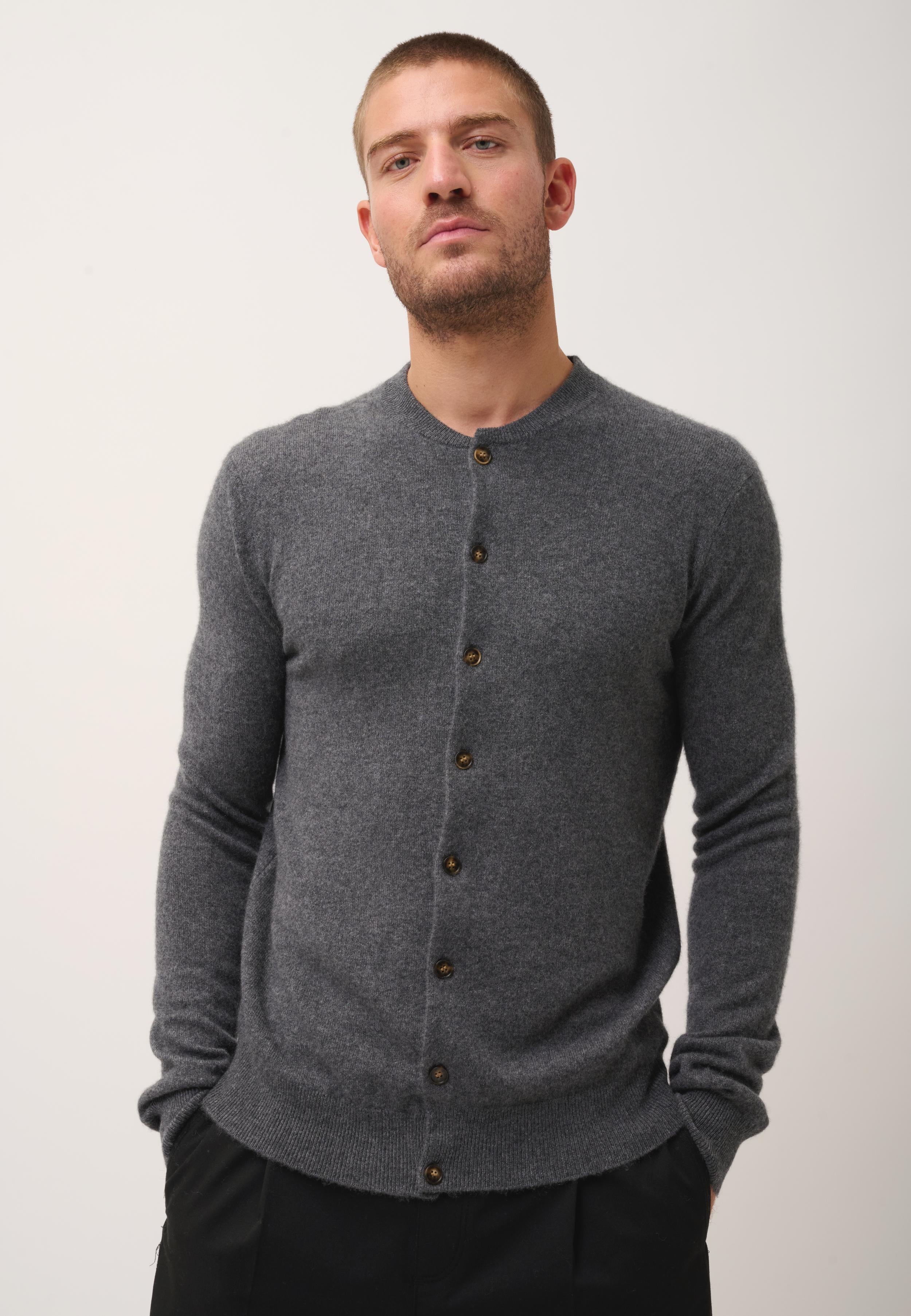 ANAIS anthracite mottled round-neck cardigan