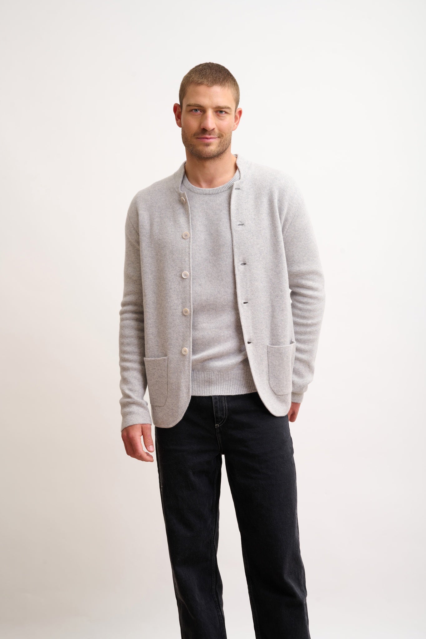 ANNA veste col mao gris clair chiné