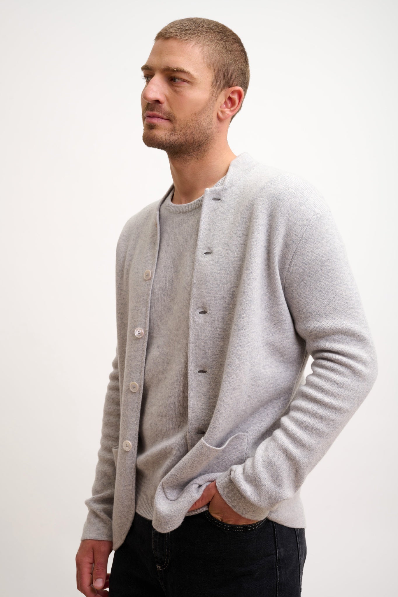 ANNA veste col mao gris clair chiné