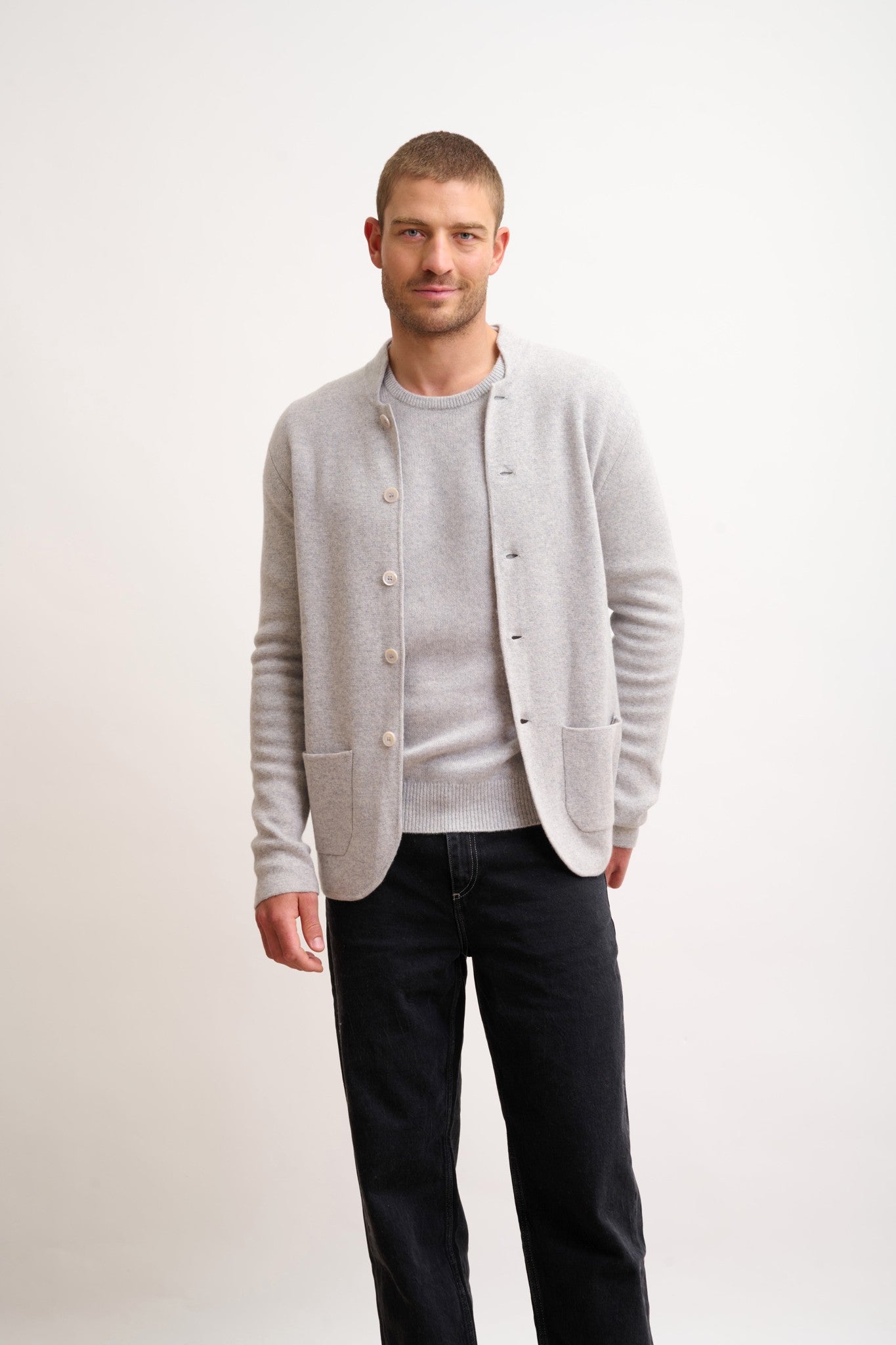 anna veste col mao gris clair chiné