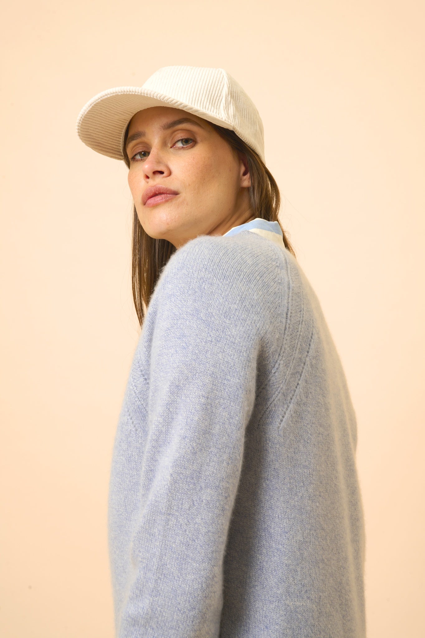 AREQUIPA pull col rond bleu ivoire